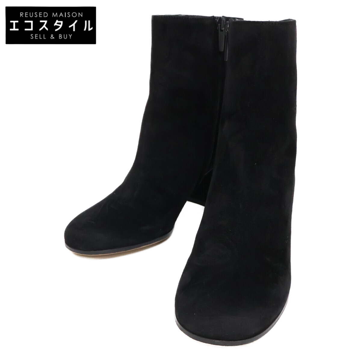Gianvito Rossi ジャンヴィトロッシ 【新品負けず劣らず】G70510 MARGAUX MID BOOTIE スエードクロス 踵ブーツ シューズ 36 1/2 黒いこと レディース 【中古】