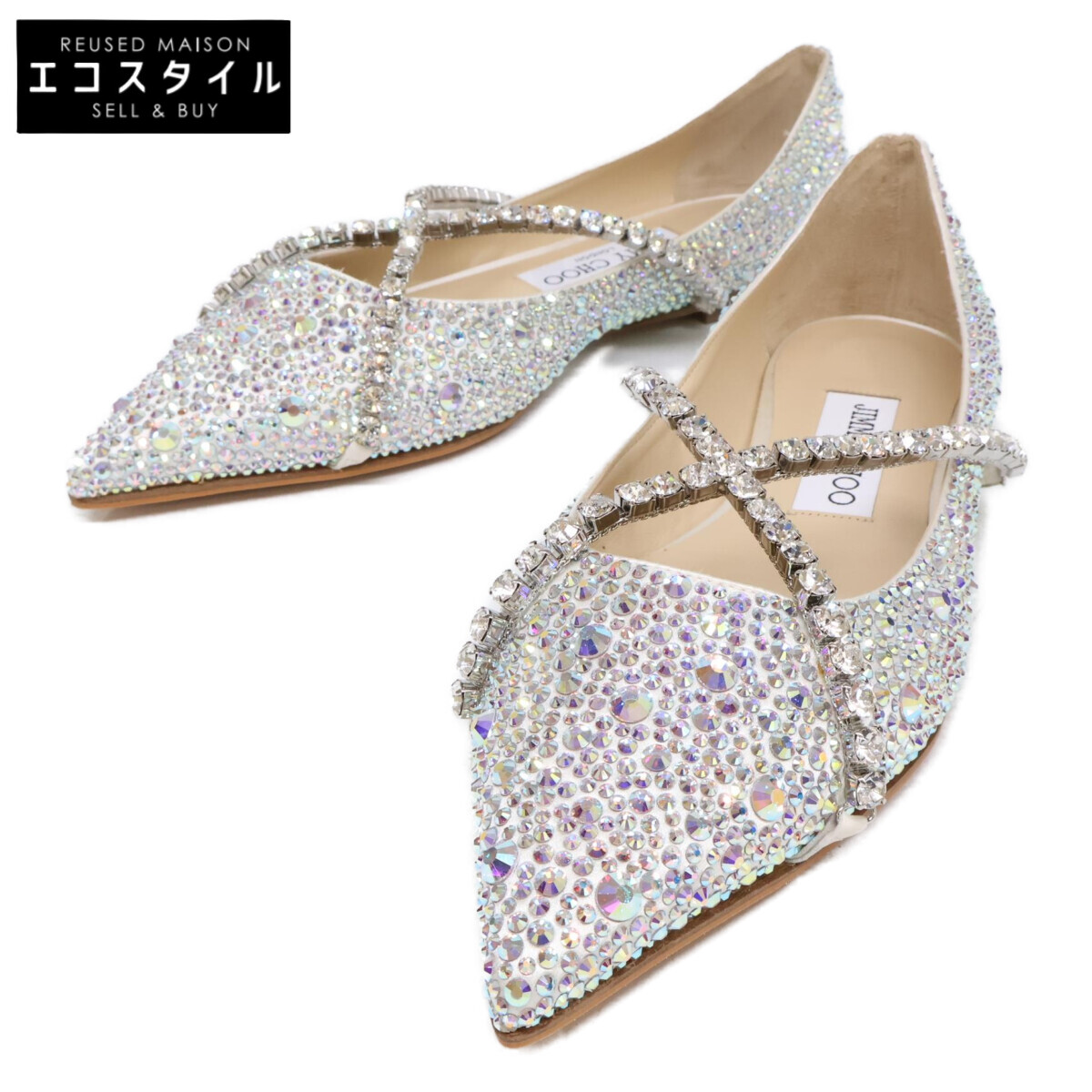 JIMMY CHOO ジミーチュウ 【新品負けず劣らず】GEBEVI FLAT グリッター 平ったいシューズ シューズ 36 しろがね色 レディース 【中古】