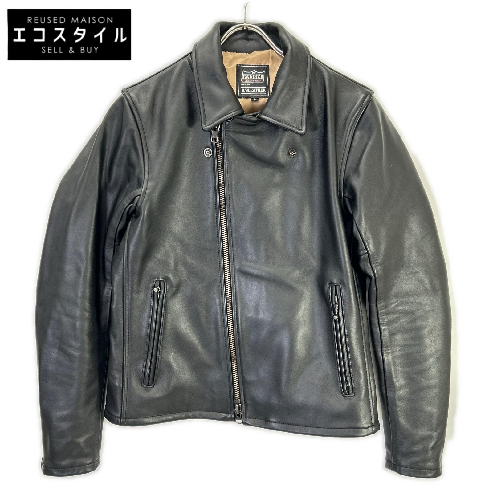 KADOYA カドヤ 【K\u0027s LEATHER】ﾌﾞﾗｯｸ ｶｳﾊｲﾄﾞ ﾀﾞﾌﾞﾙﾗｲﾀﾞｰｽｼﾞｬｹｯﾄ 上衣 L 黒いこと メンズ 【中古】 コート・ジャケット-メンズファッション