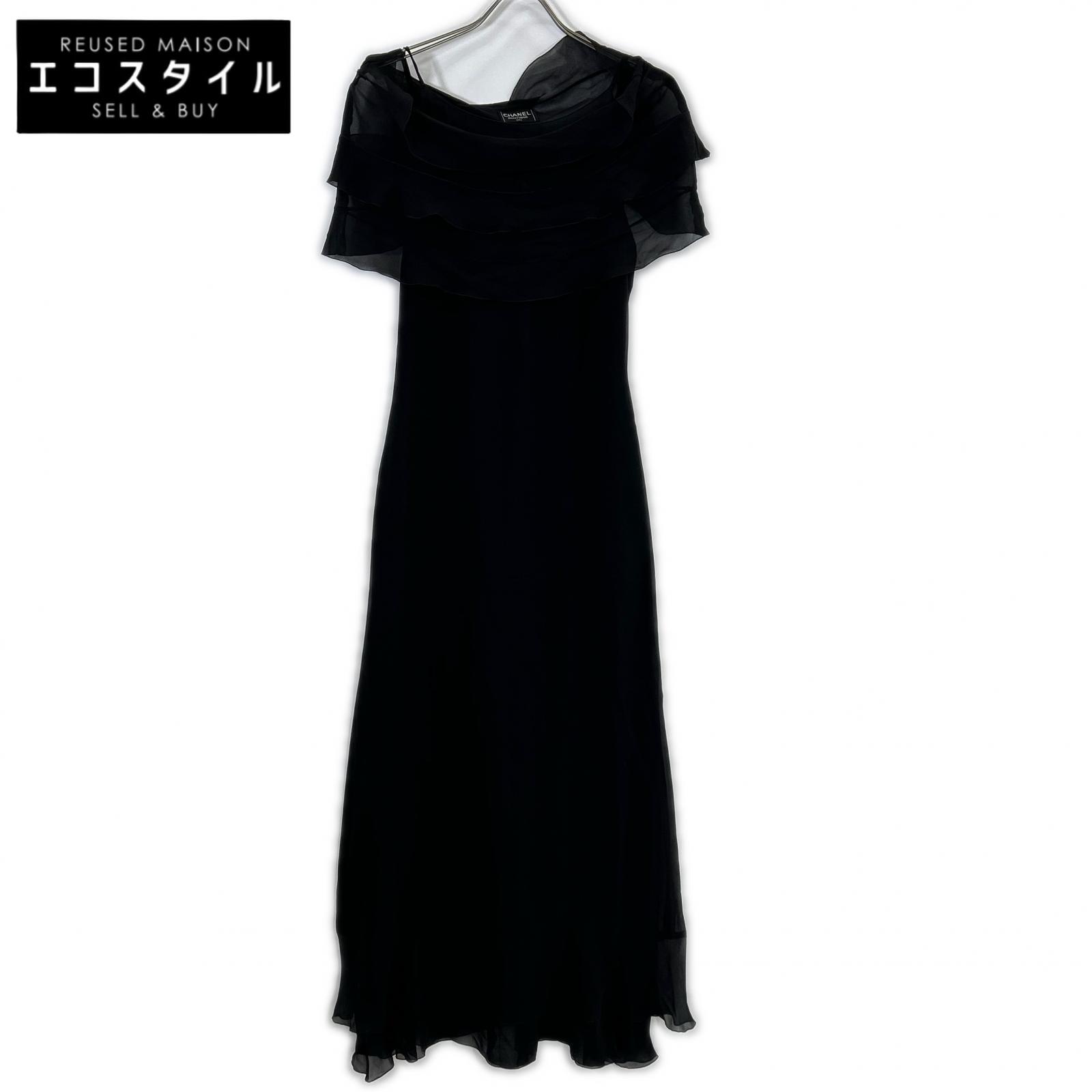 CHANEL シャネル P09155V02923 シアーケープ付 ココマークボタン キャミソール ロング 衣装 36 黒いこと レディース 【中古】