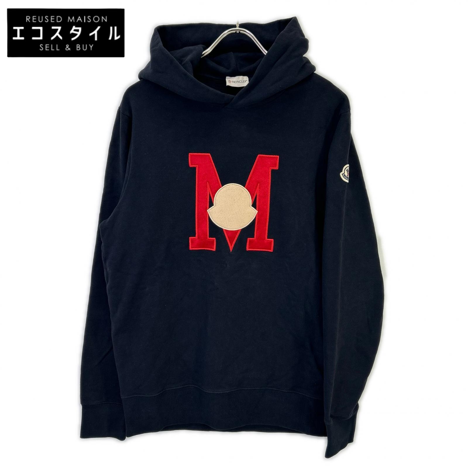 MONCLER モンク線路 J10918G00012 23年 国内置き目 FELPA ロゴタイプ パーカー トップス   S 黒いこと メンズ 【中古】