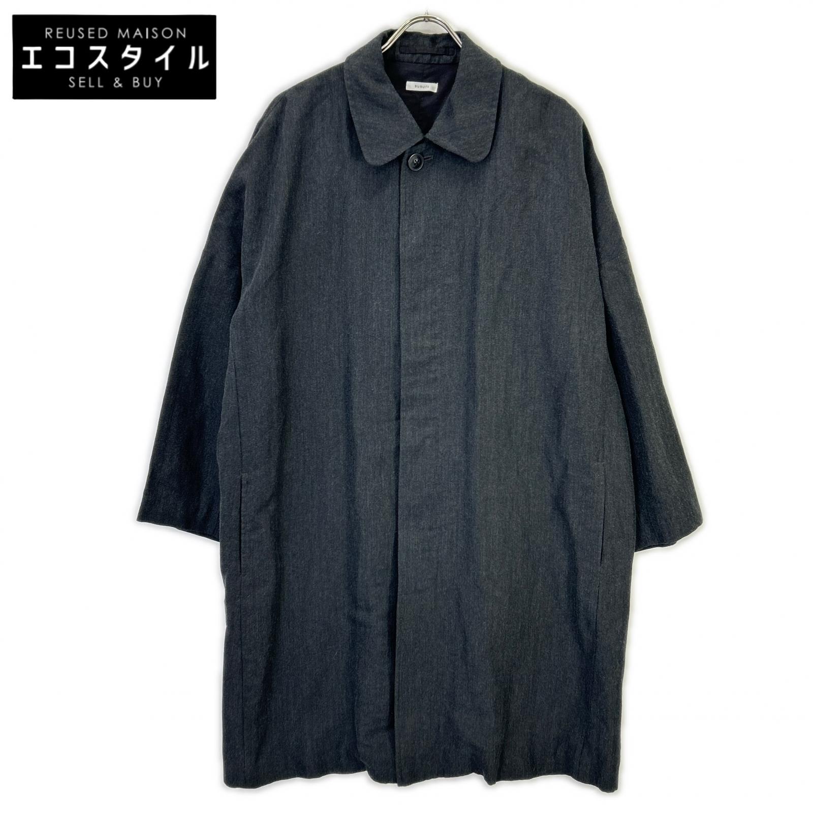 susuri ススリ 17-514 黒いこと 羊毛×リネン ステンカラー厚地の外套 厚地の外套   MM 薄墨色 レディース 【中古】