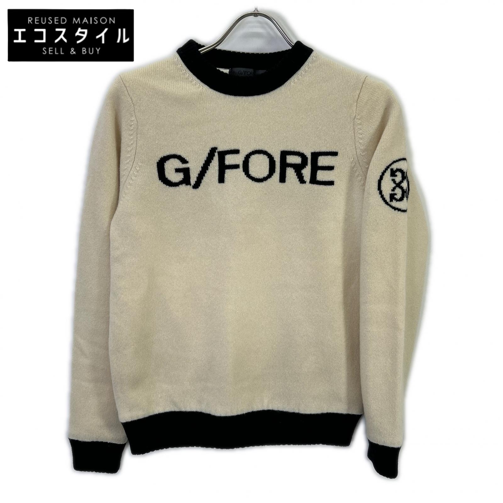 G/FORE ジーフォア 象牙色 羊毛×カシ×絹地 ロゴタイプ ニットトップス トップス   36 象牙色 レディース 【中古】