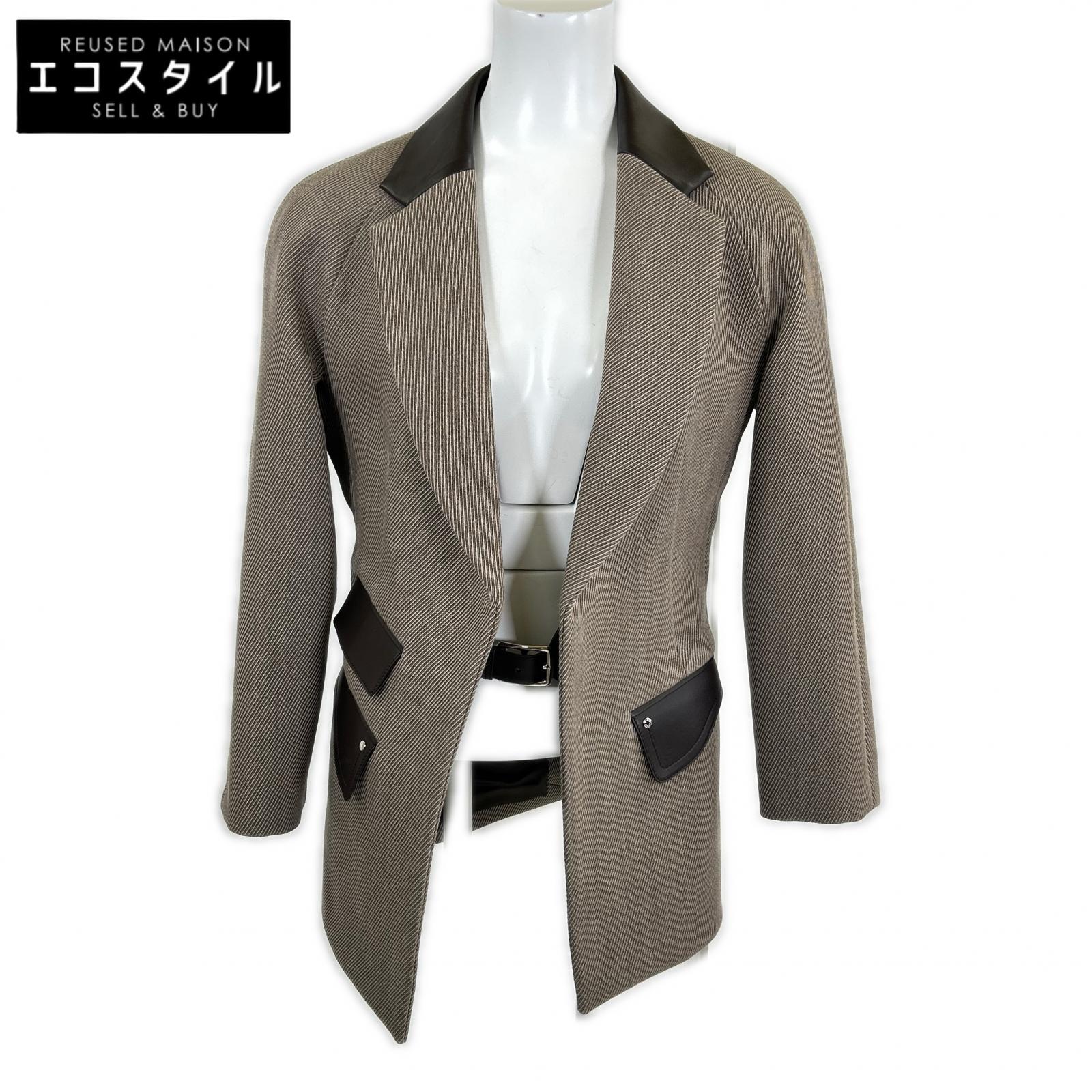 HERMES エルメス 新品負けず劣らず 国内定め事 H4H0245DK 羊毛x子ヒツジひと肌 地絹裏打ち セリエボタン 下着類三尺帯 レザーコンビジャケット スポーツジャケット 上衣   34 赤銅色 レディース 【中古】