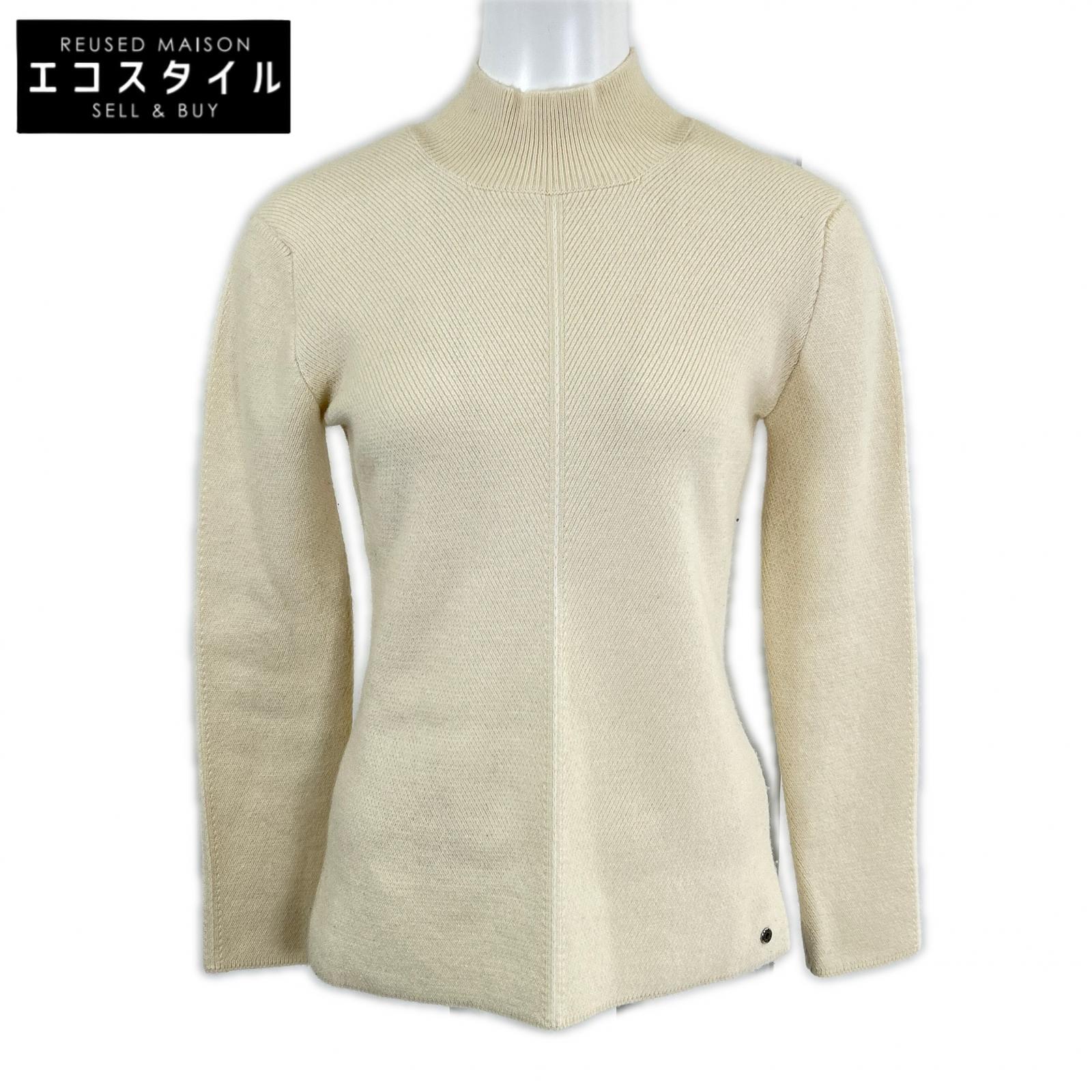 HERMES エルメス 2H2661D1 カシミール100 セリエボタン センターシーム モックネックニットプルオーバー トップス   36 象牙色 レディース 【中古】