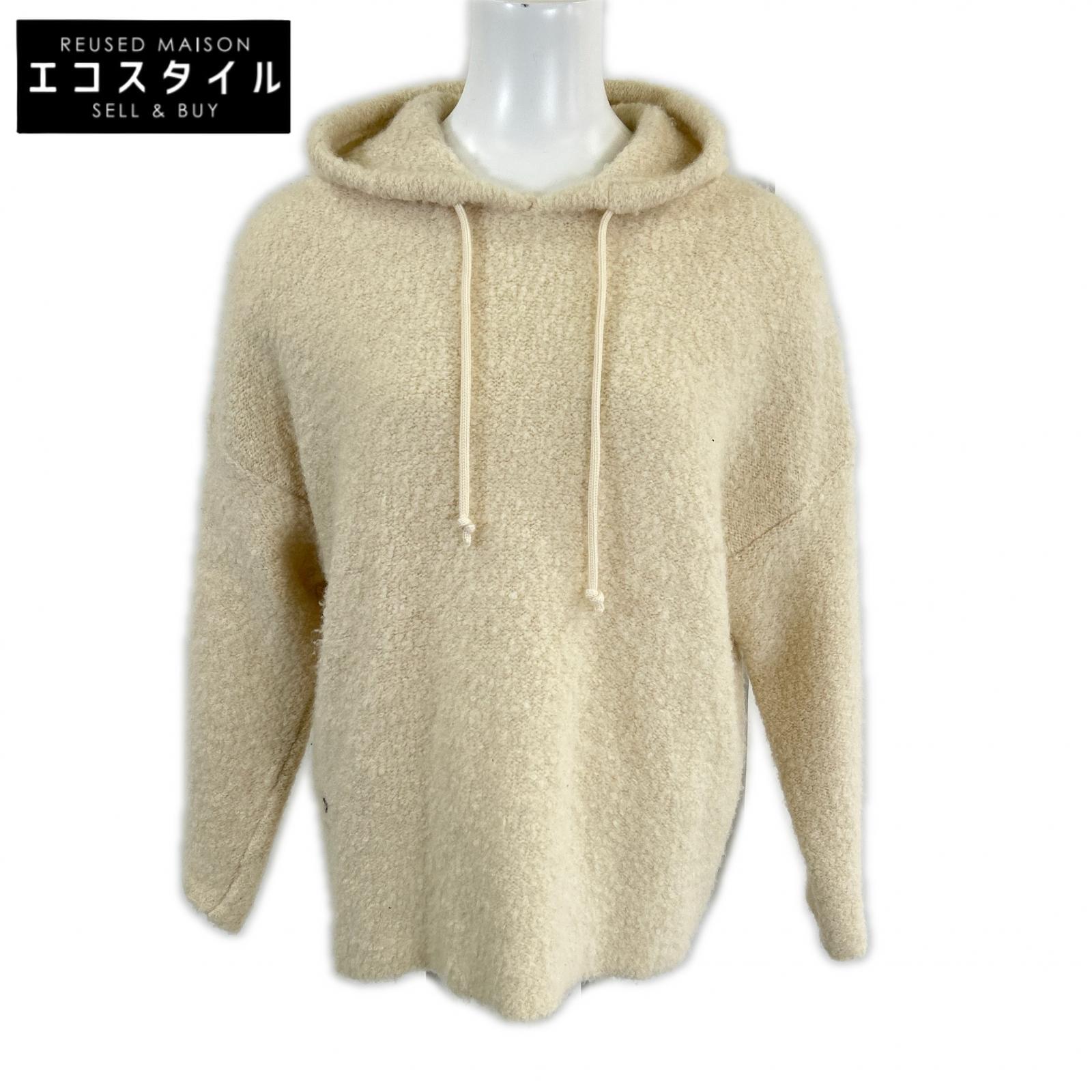 Christian Dior ディオール 国内置き目 244S87AM143 カシミールxアルパカx絹地x羊毛 CDはやりっ児刺しゅう うしろ側ロゴタイプ ニットフーディプルオーバー トップス   XS 象牙色 レディース 【中古】