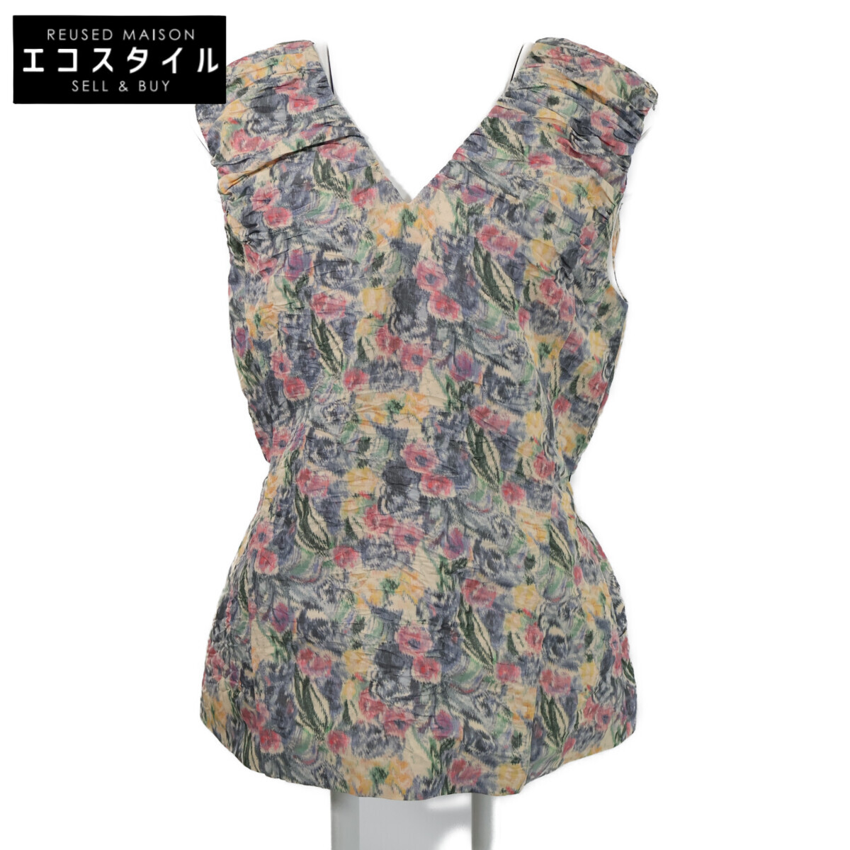 LUDLOW ラドロー 【美品/25SS】御花総柄 リネン混 バックジップ ノースリーブ トップス マルチ色つや レディース 【中古】