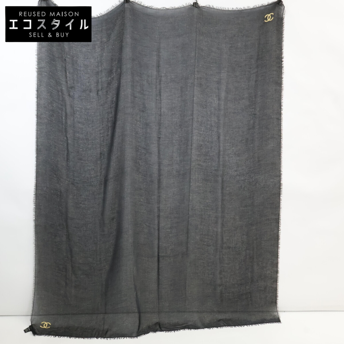 CHANEL シャネル 【美品】ココマーク ゴールドラメ刺しゅう カシミール混 袈裟   黒いこと/ゴールド レディース 【中古】