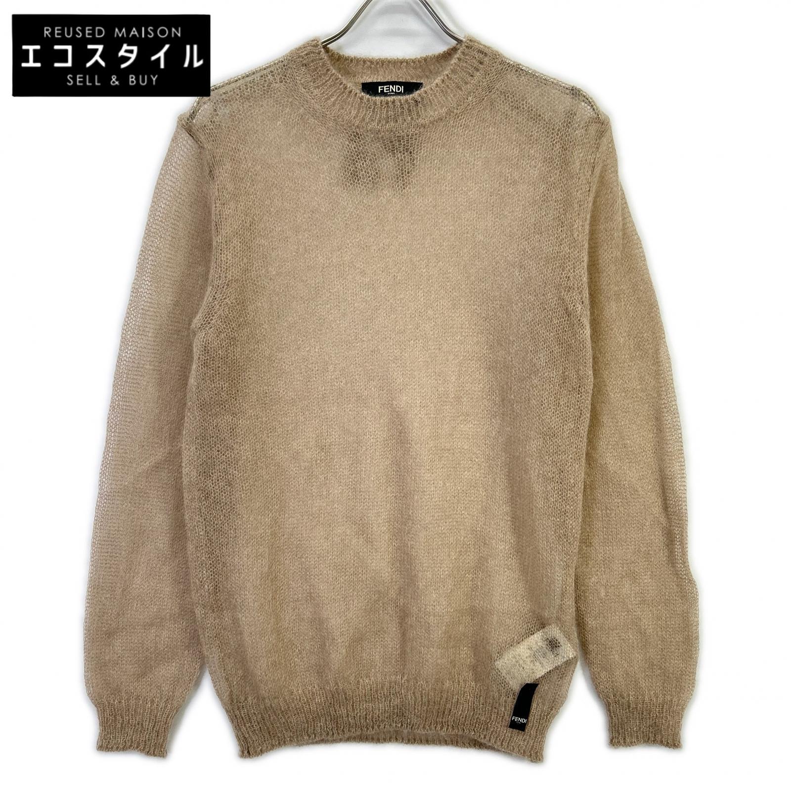 FENDI フェンディ FZX181 APP8 23年 ベージュ モヘヤ混 クルーネックニット トップス   48 ベージュ メンズ 【中古】
