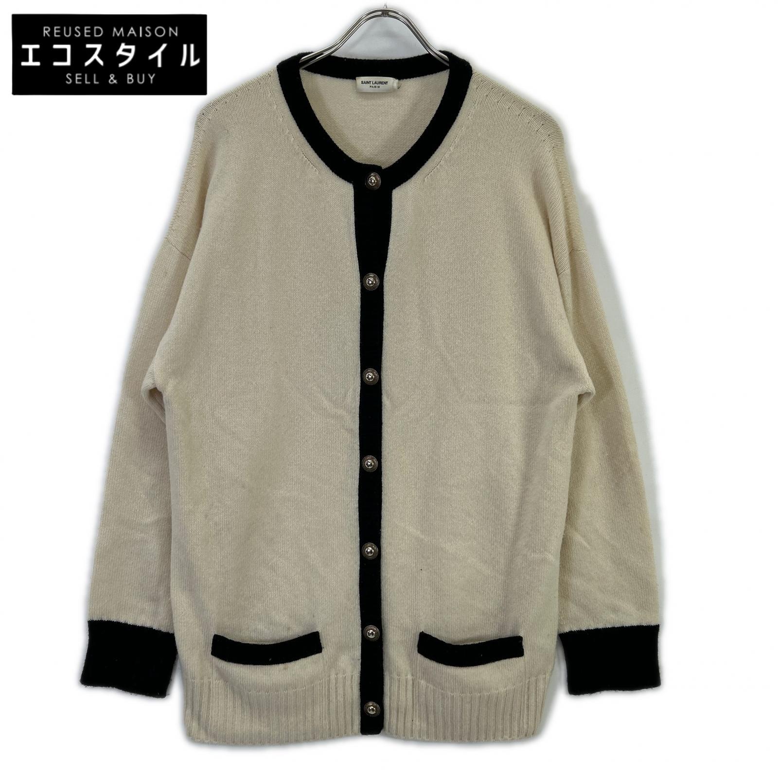 SAINT LAURENT PARIS サンローランパリ 648449 象牙色 カシミール100 編み物ジレー トップス   象牙色 レディース 【中古】