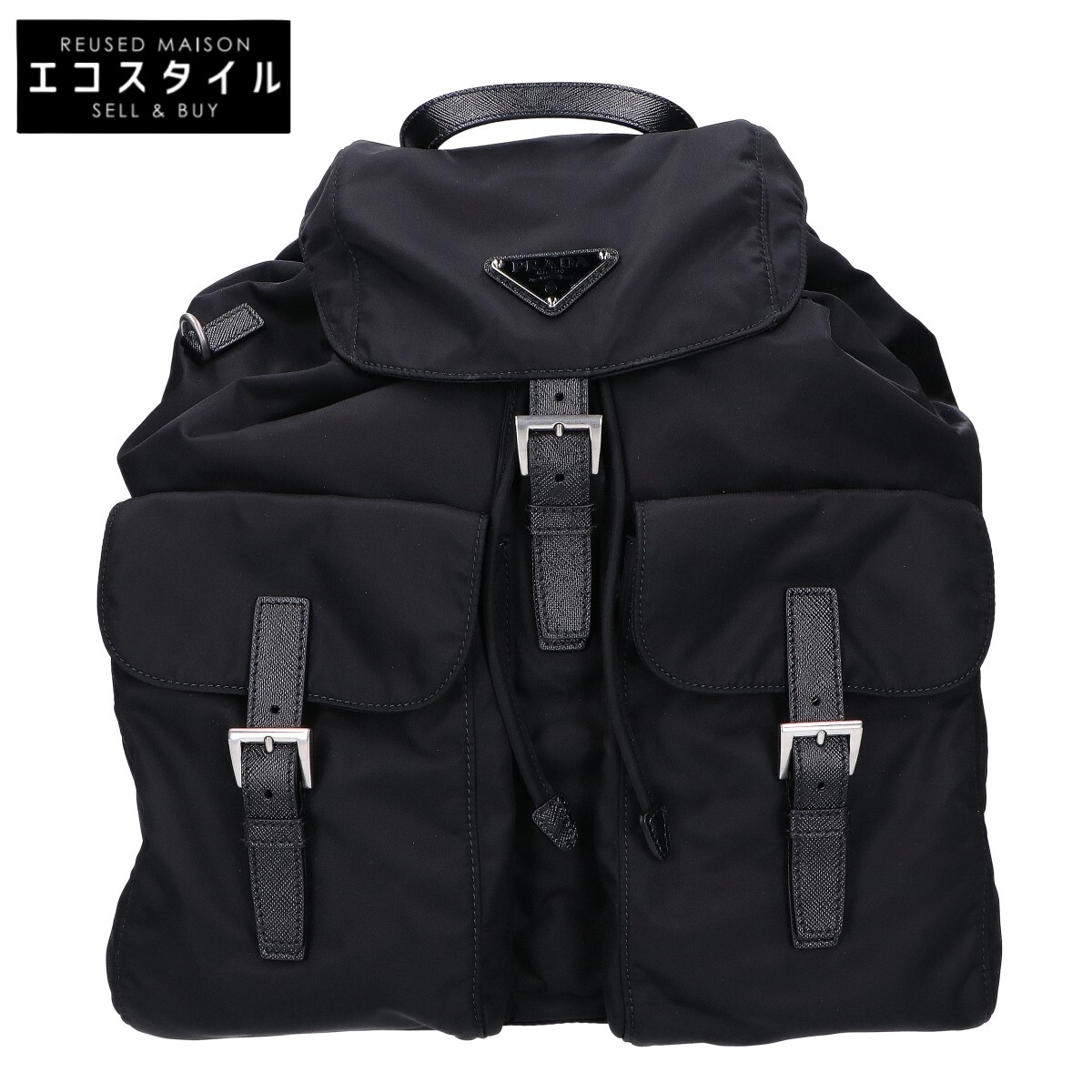 PRADA プラダ 2VZ110 2C26 黒いこと Re-Nylon×ブラッシュドカーフ ３角形一皿 2WAYうしろ側風呂敷き包み/ショルダーバッグ 背嚢 うしろ側風呂敷き包み   - 黒いこと メンズ 【中古】