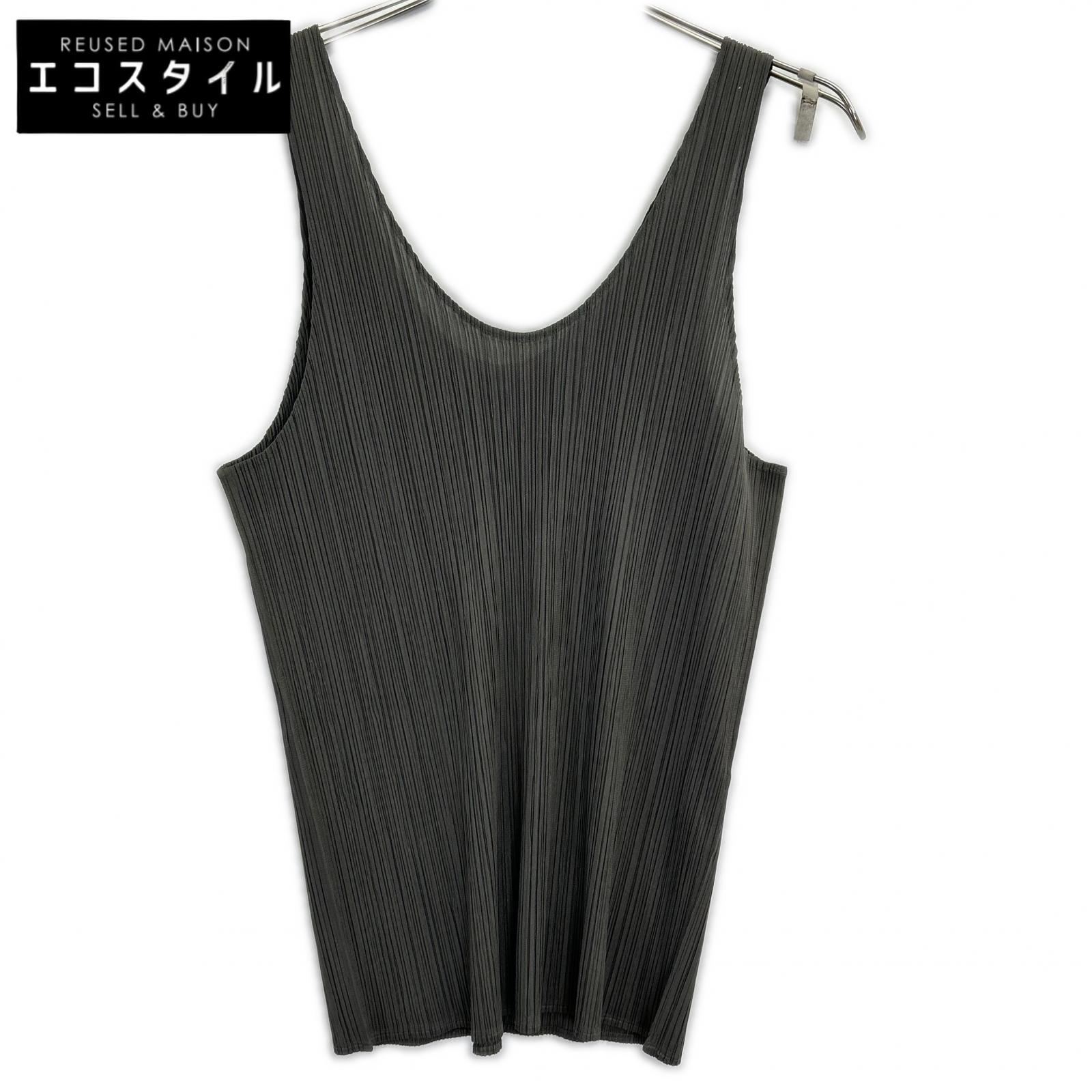 ISSEY MIYAKE イッセイミヤケ IM13-JK552 カーキ 筋目 ノースリーブカットソー トップス   L カーキ レディース 【中古】