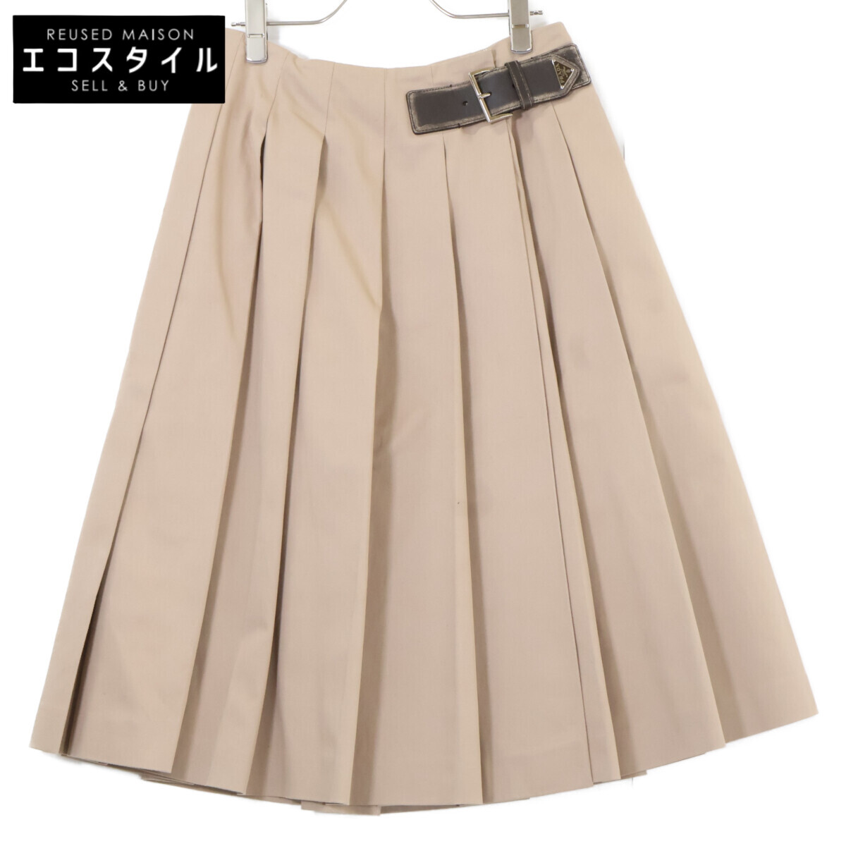 PRADA プラダ 【新品負けず劣らず/国内定まり】P122UE S221 三角形ロゴタイプ なめし革三尺帯 筋目 スコート 36 ベージュ レディース 【中古】