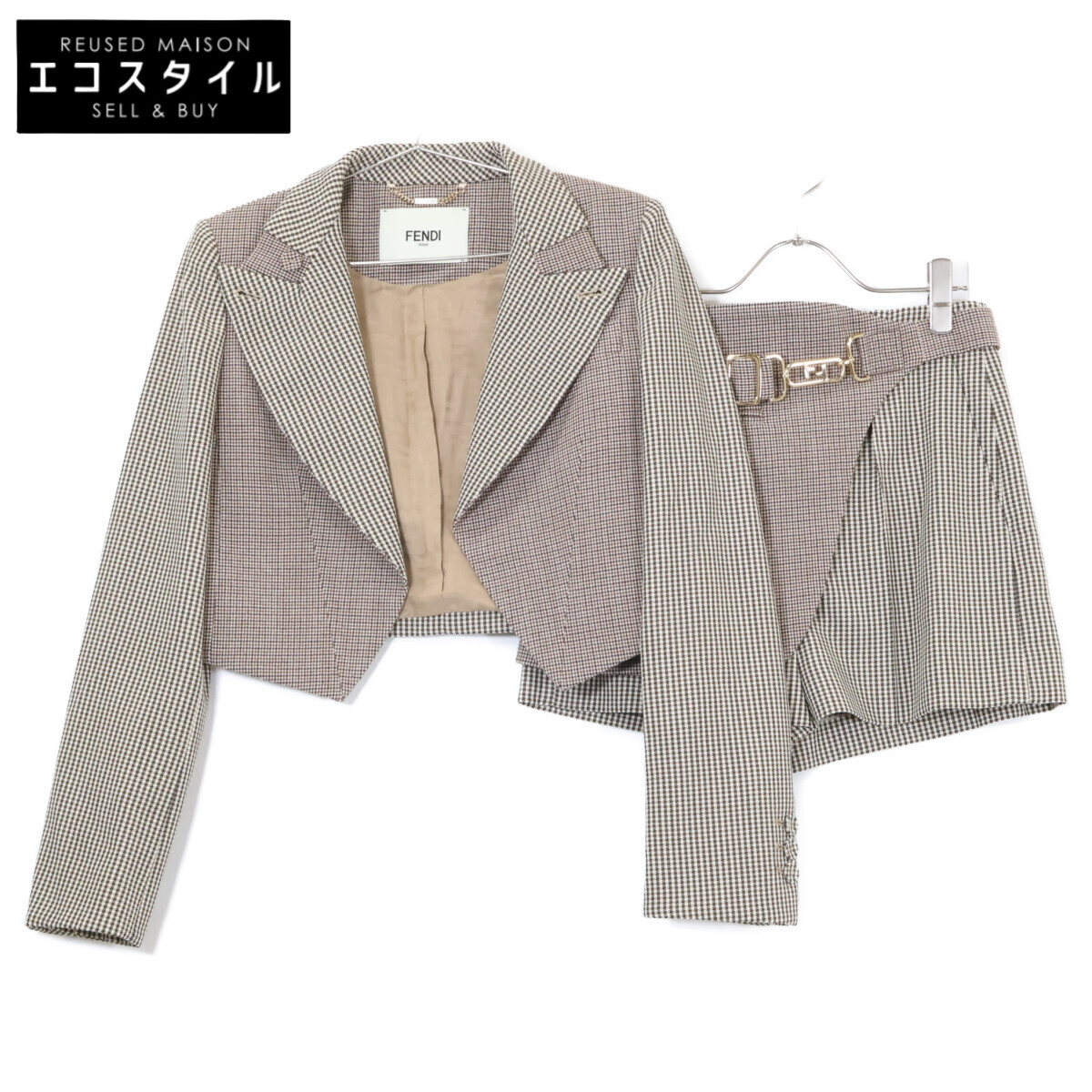 FENDI フェンディ 【美品/国内定め事】FJ7292/FR6410 AKSM 火器野球クラブ照合のしるし 遊撃手上衣/遊撃手ズボン下 セットアップ  38/38 赤銅色系 レディース 【中古】