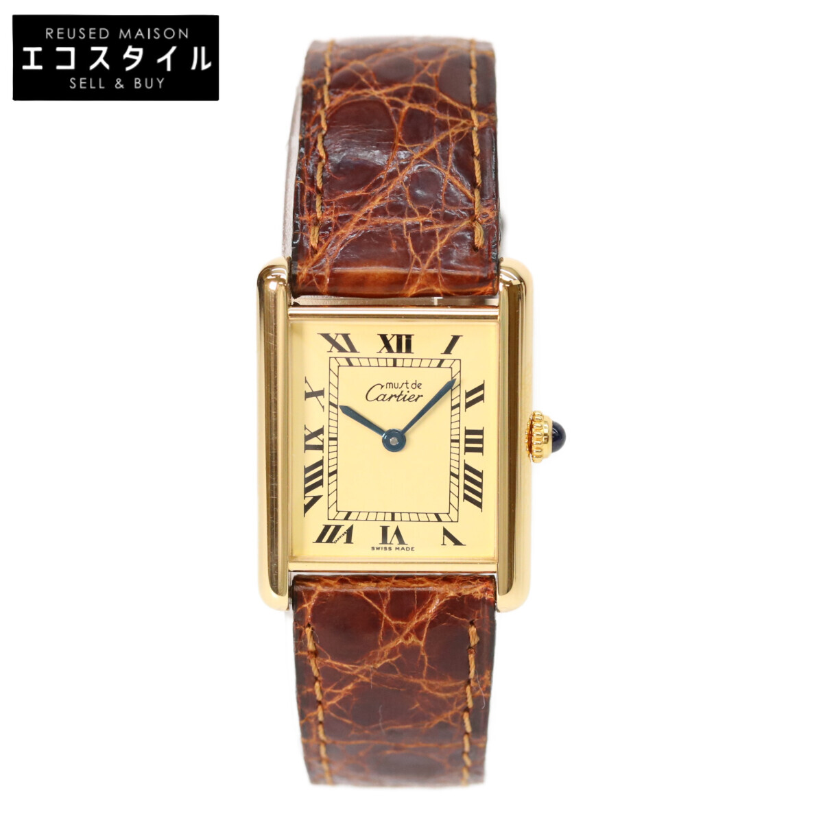 Cartier カルティエ W1002753 925 マストタンクヴェルメイユLM 象牙色文字記号盤 QZ 赤銅色革 ウオッチ レディース 【中古】
