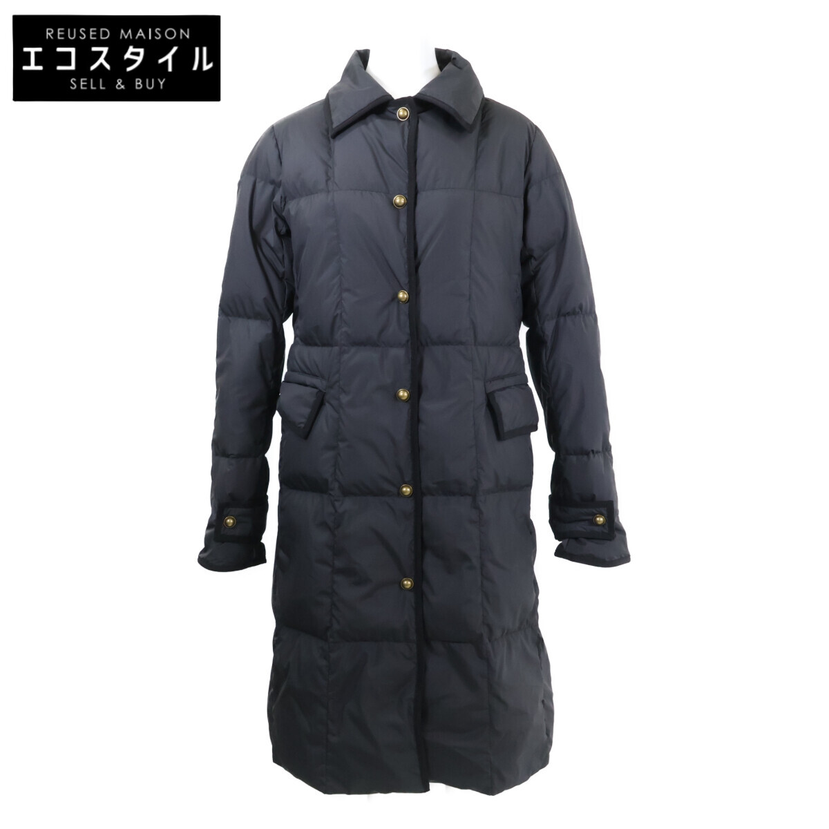 MONCLER モンク軌跡 【美品/25AW】ACHARD 手 レザーロゴパッチ ロング落ち込む 厚地の外套 2 黒いこと レディース 【中古】