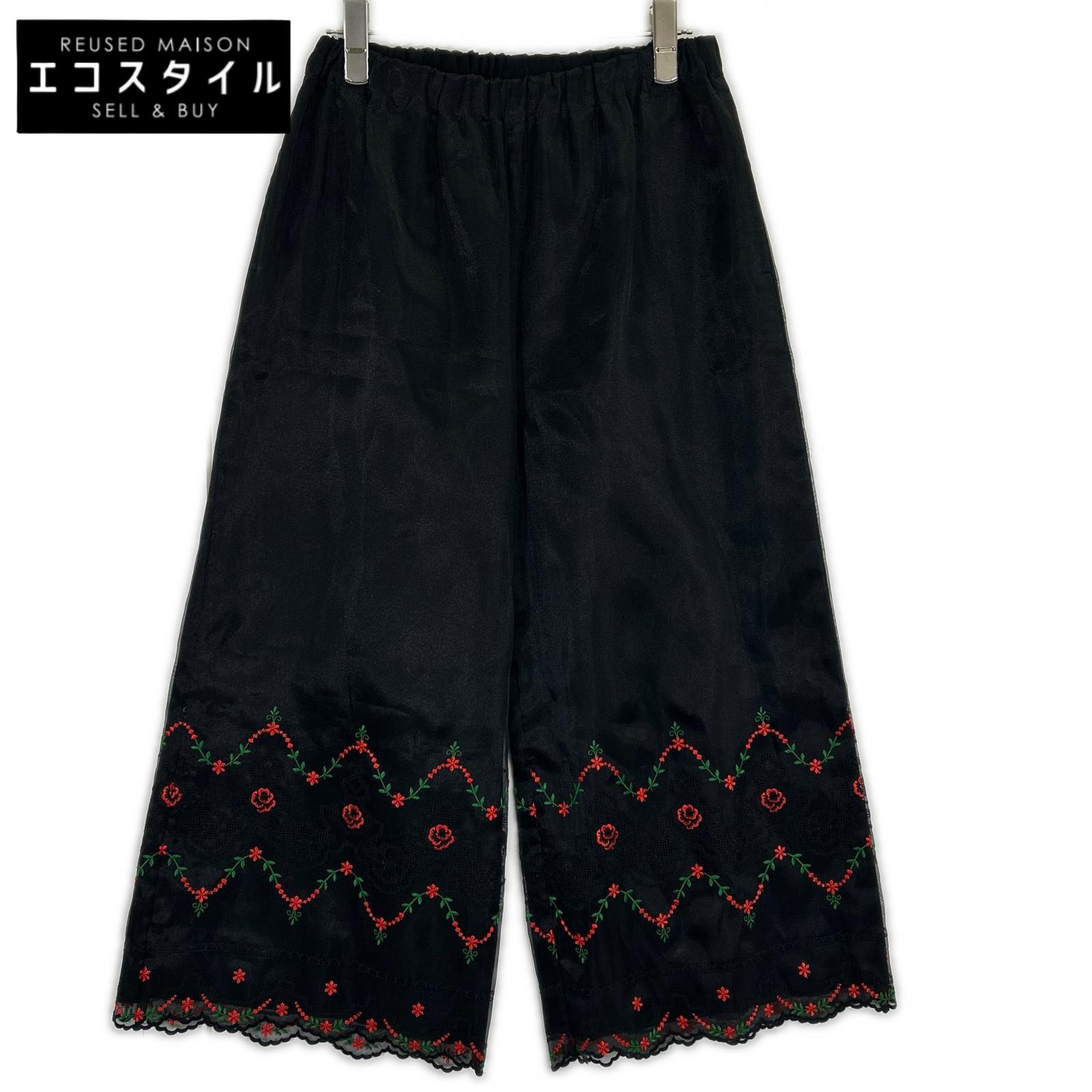 tricotCOMMEdesGARCONS トリココムデギャルソン 肺結核-P004 黒いこと 御花刺しゅう シアーワイドパンツ ボトムス   書きあらわす皆無 黒いこと レディース 【中古】