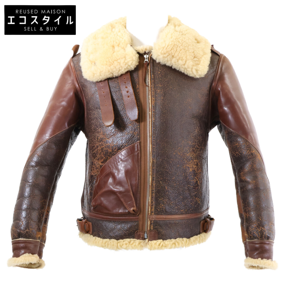 THE FEW ザ フュー 実名復刻 Bー3 ROUGH WEAR ラフウェア ホースハイド シープスキン ムートン フライトジャケット ジャケット 36 ブラウン メンズ 【中古】｜ブランドリユース エコスタイル