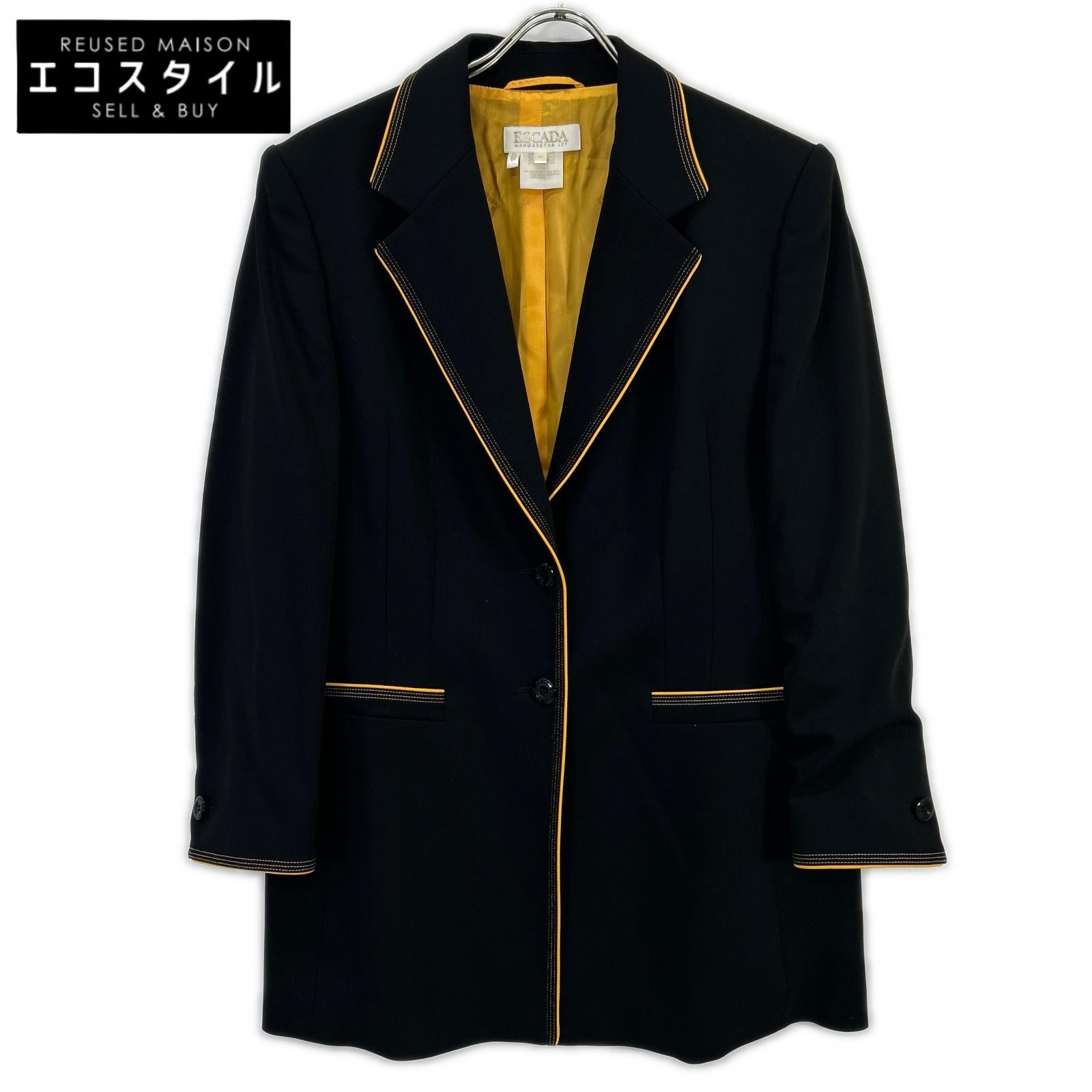 ESCADA エスカーダ 黒いこと イエローパイピンング テーラードジャケット 上衣   44 黒いこと／黄色 レディース 【中古】