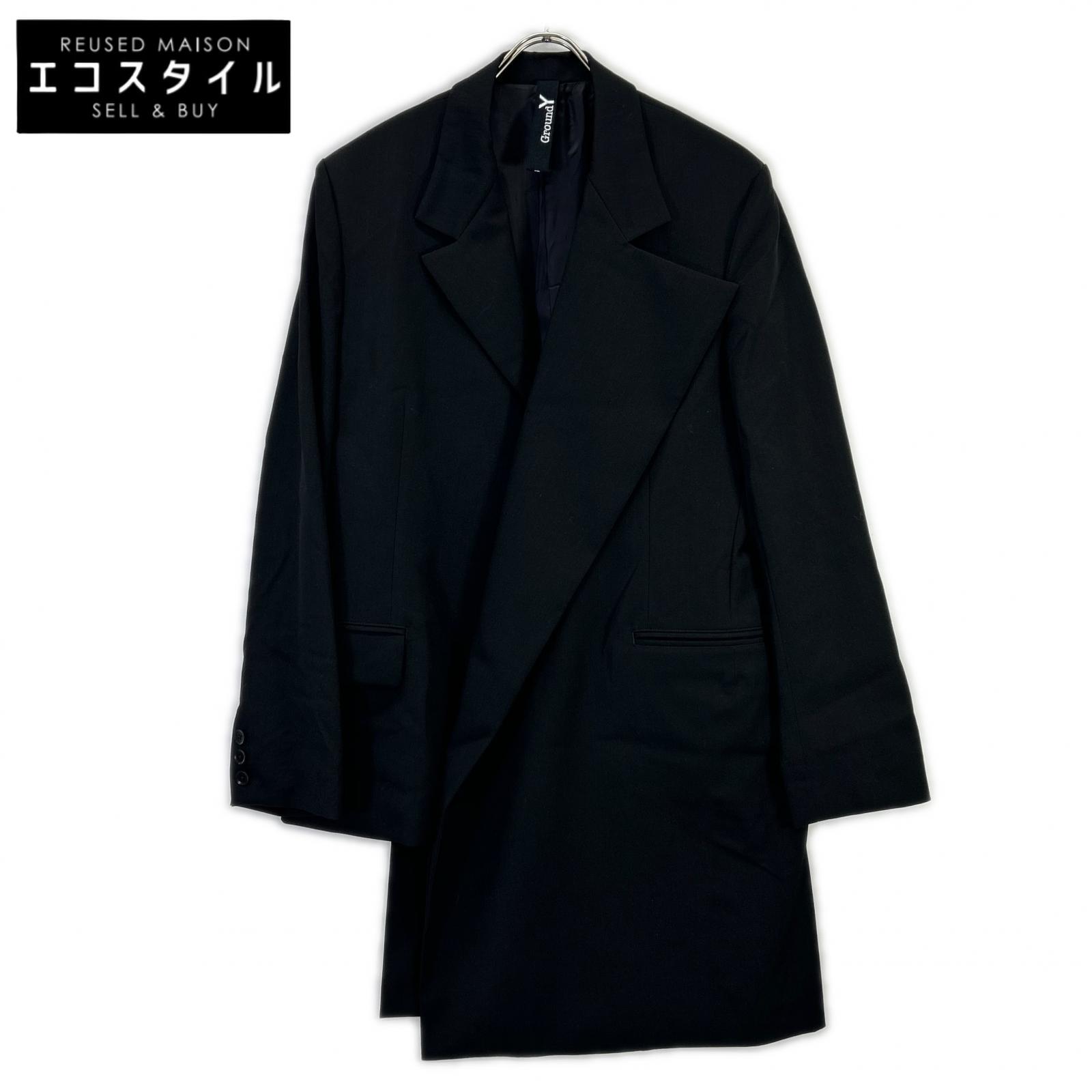Ground Y 地べたワイ GPーJ01ー100 黒いこと WOOL GABARDINE ASYMMETRICAL JACKET アシメントリージャケット 上衣   1 黒いこと レディース 【中古】