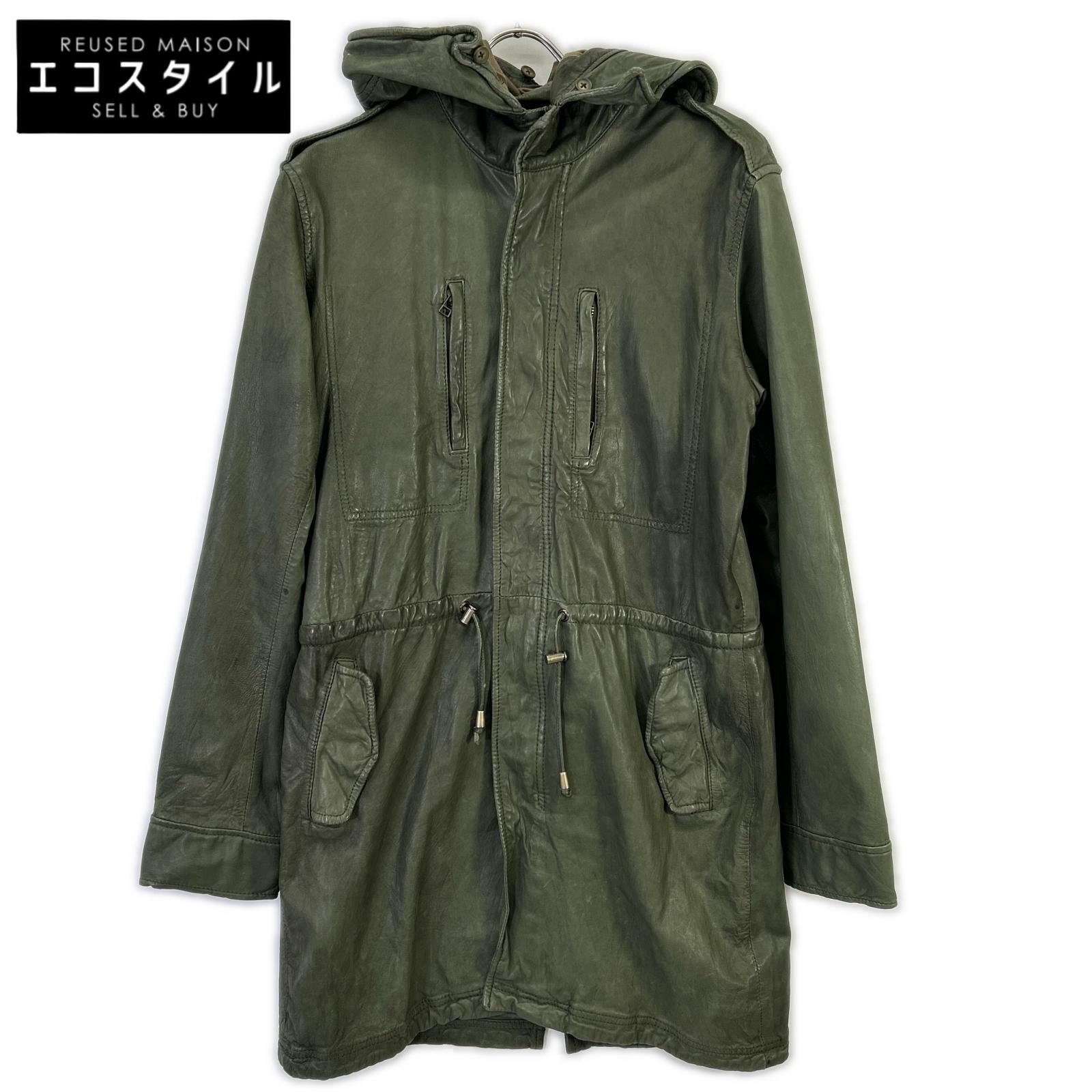 カーキ WHN563 子ヒツジなめし革 フーディ 厚地の外套 ロング上衣 上衣   M カーキ メンズ 【中古】