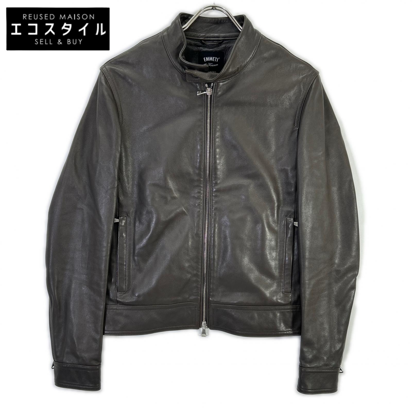 EMMETI エンメティー グレージュ ラムナッパレザー ANDREA 中綿 シングルライダースジャケット 上衣   44 グレージュ メンズ 【中古】