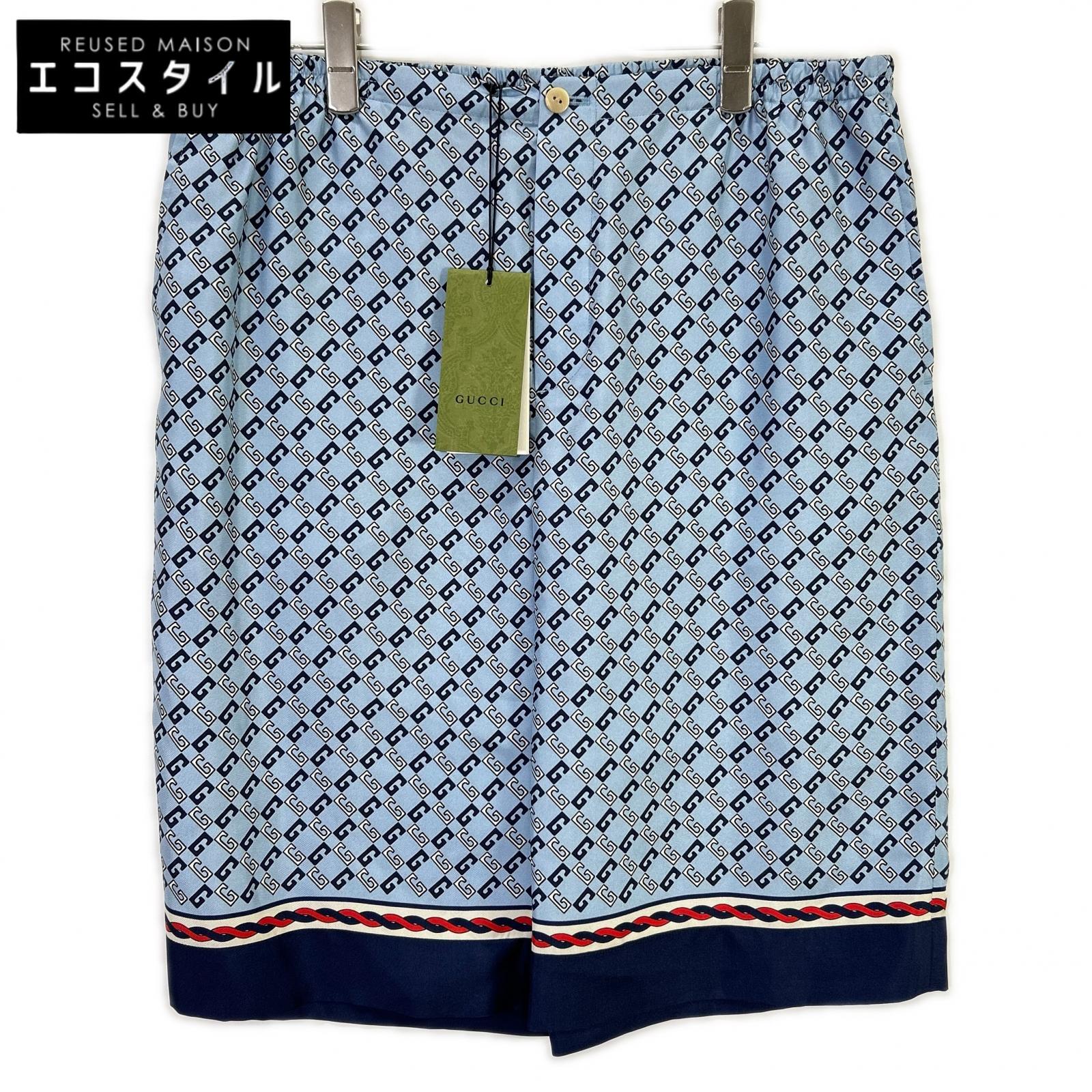 GUCCI グッチ 672698 点火装置青碧 幾何学 真四角GGプリントシルクショートパンツ ボトムス   52 青碧 メンズ 【中古】