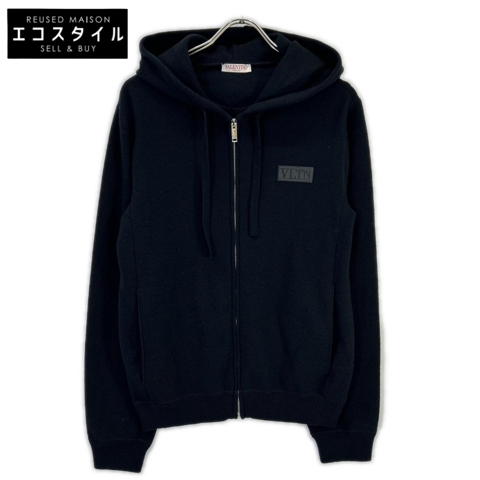 VALENTINO ヴァレンティノ 黒いこと 1V3KE01P864 00000280611 羊毛×カシミール 編み物 ジップアップ ロゴタイプパーカー トップス   S 黒いこと メンズ 【中古】