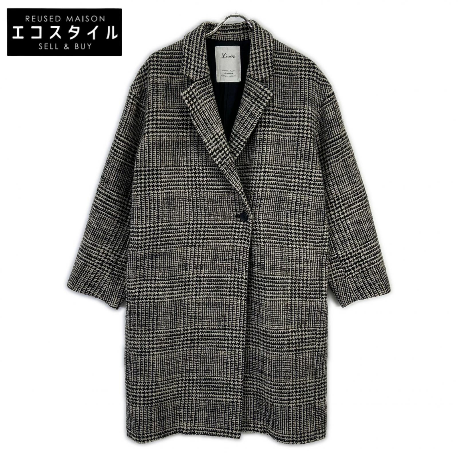 Lisiere リジエール CHECK W COAT 読み合わせる ダブル厚地の外套 厚地の外套   黒いこと／ベージュ レディース 【中古】
