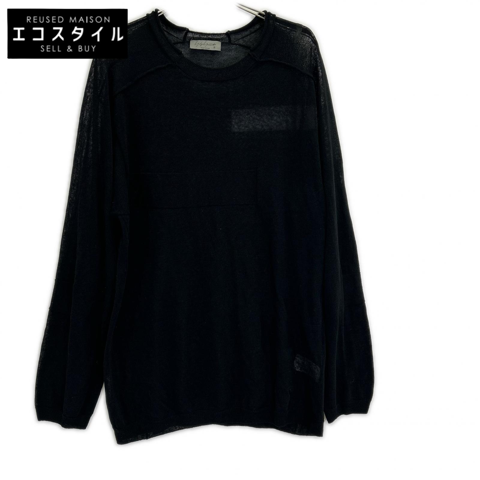 Yohji Yamamoto POUR HOMME ヨウジヤマモトプールオム 24SS HS-K07-983 黒いこと シアーラウンドネック長袖プルオーバー トップス   3 黒いこと×白いこと メンズ 【中古】