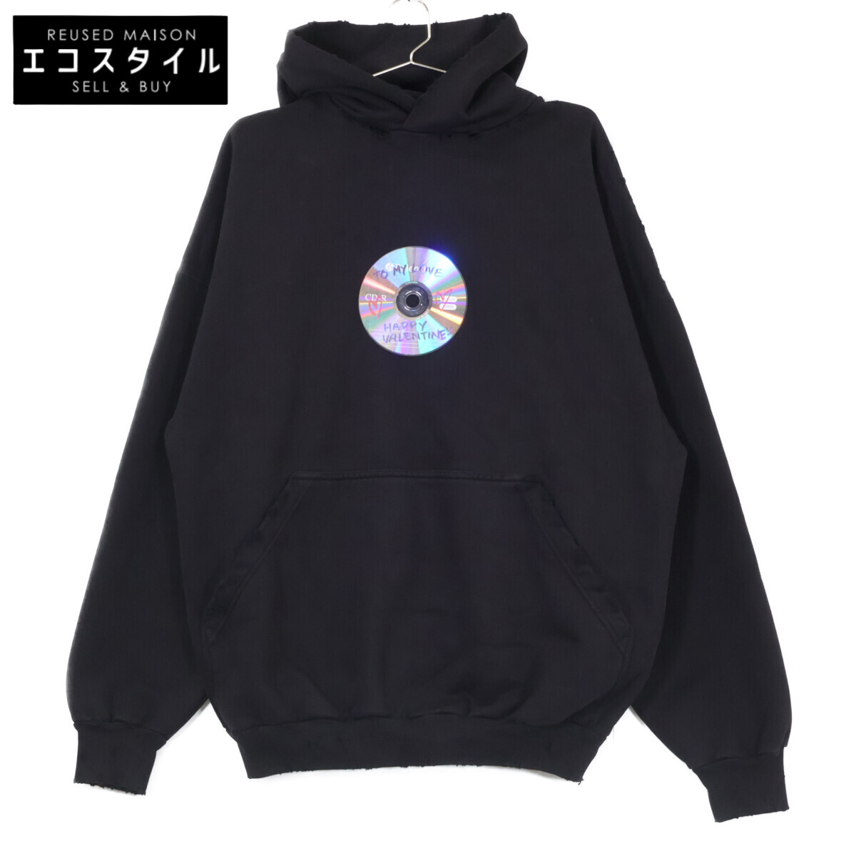 BALENCIAGA バレンシアガ 【国内正規/23年製】739024 VALENTINE CD HOODIE プルオーバー パーカー トップス L ブラック メンズ 【中古】｜ブランドリユース エコスタイル