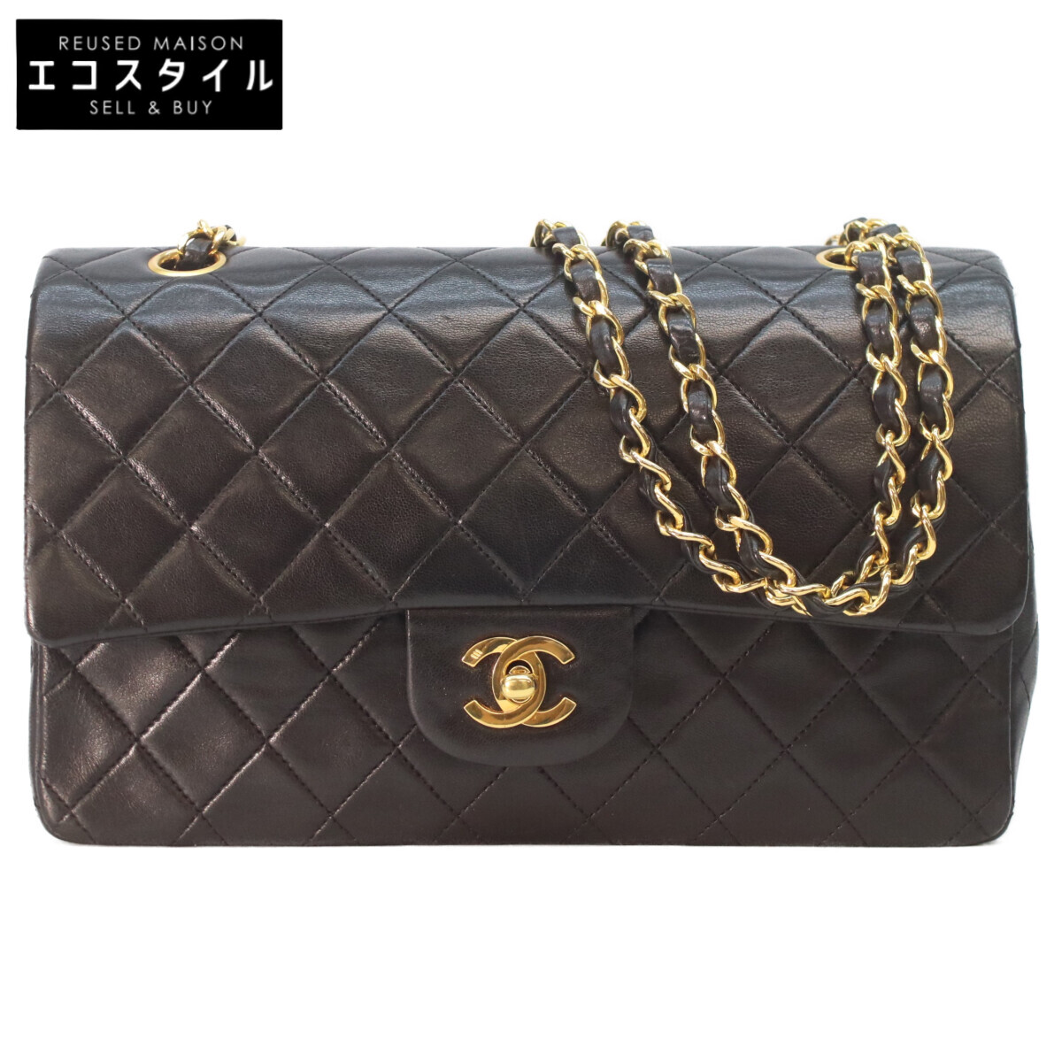 CHANEL シャネル A01112 子ヒツジ W下げ翼 マトラッセ25 ショルダーバッグ   黒いこと/ゴールド金具 レディース 【中古】