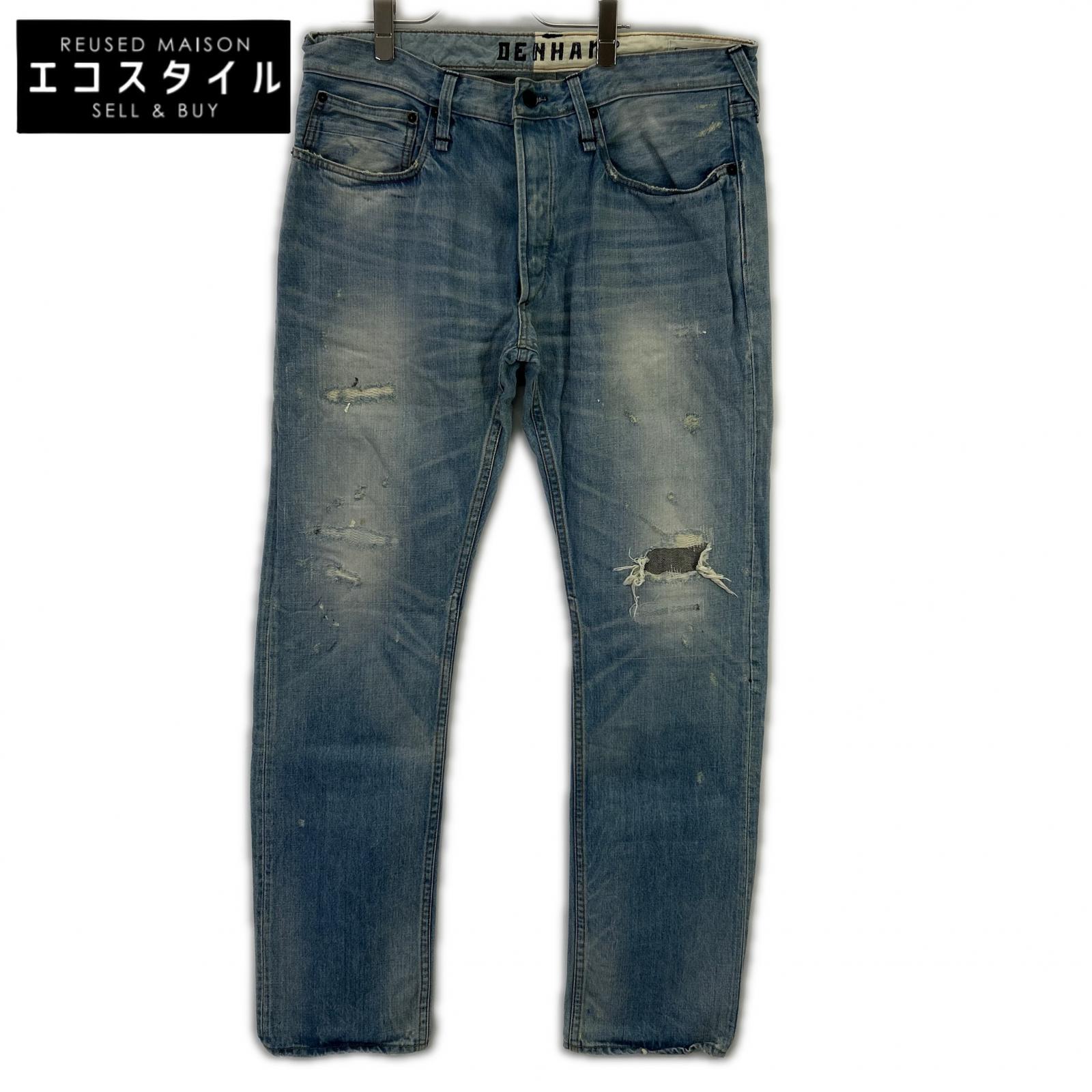 DENHAM デンハム 青碧 名取り草飛球 日本製 ダメージデニムパンツ ボトムス   W36 L32 青碧 メンズ 【中古】