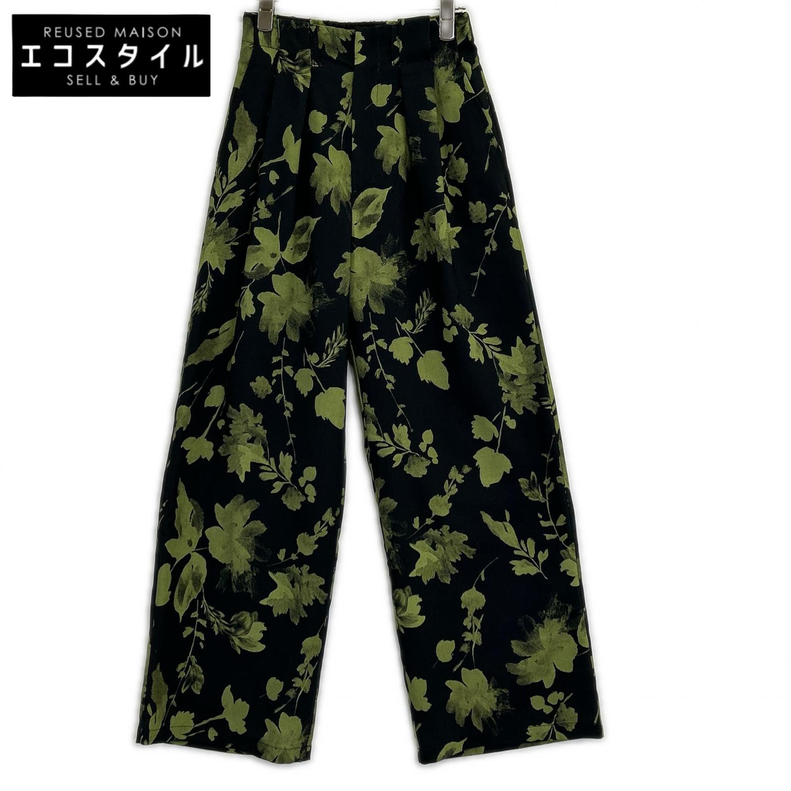 AMERI アメリ 黒いこと GRAINY FLOWER STRAIGHT PANTS ボトムス   S 黒いこと×緑であること レディース 【中古】