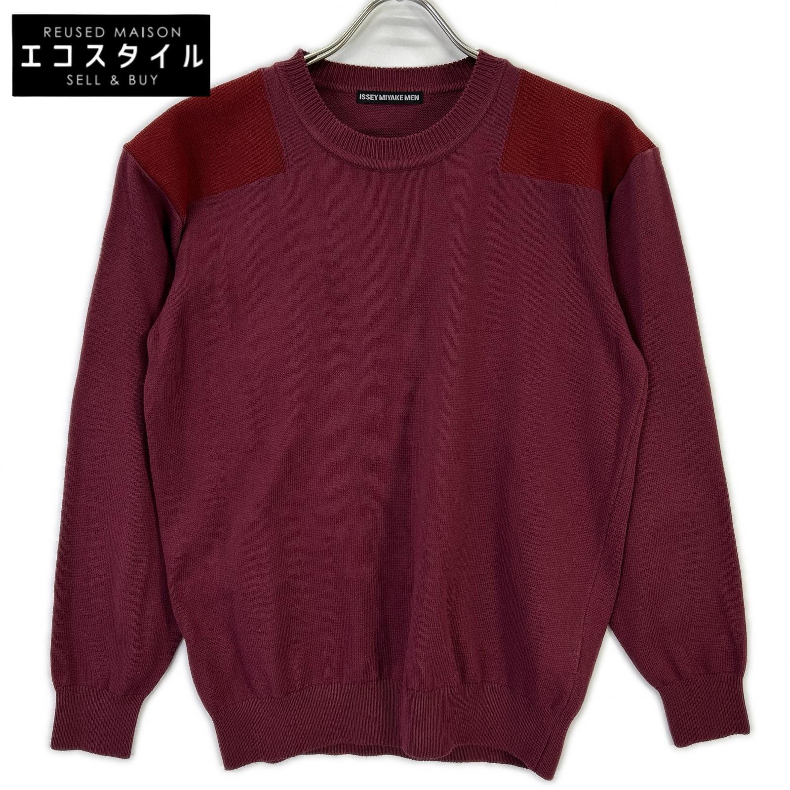 ISSEY MIYAKE MEN イッセイミヤケメン ME01KN198 ボルドーワイン クルーネックニット トップス   1 ボルドーワイン メンズ 【中古】