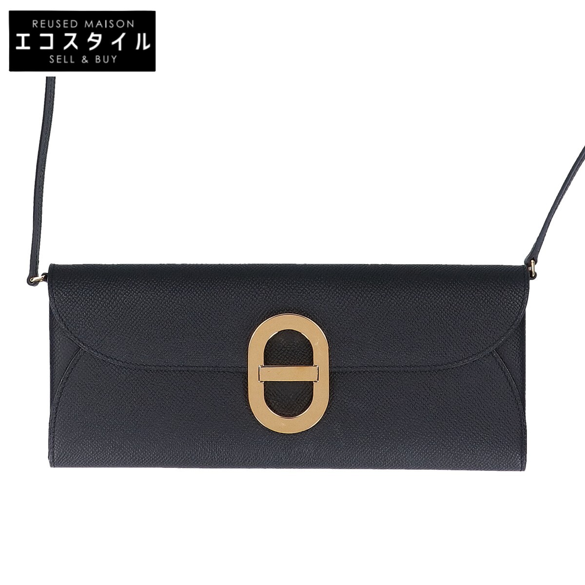 HERMES エルメス 新品負けず劣らず W目じるし エプソン シェーヌダンクルトゥーゴー ショルダーウォレット ショルダーバッグ   黒いこと/GD金具 レディース 【中古】