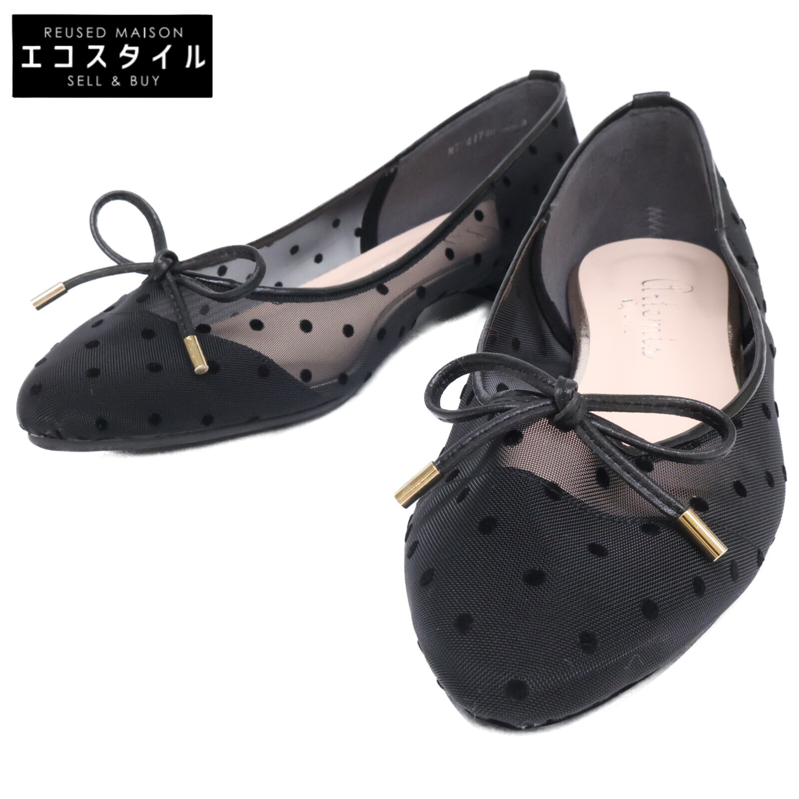 Diana ダイアナ artemis シンシア【美品】41748 点点柄 チュール 木目細かパンプス シューズ   22 1/2 黒いこと レディース 【中古】