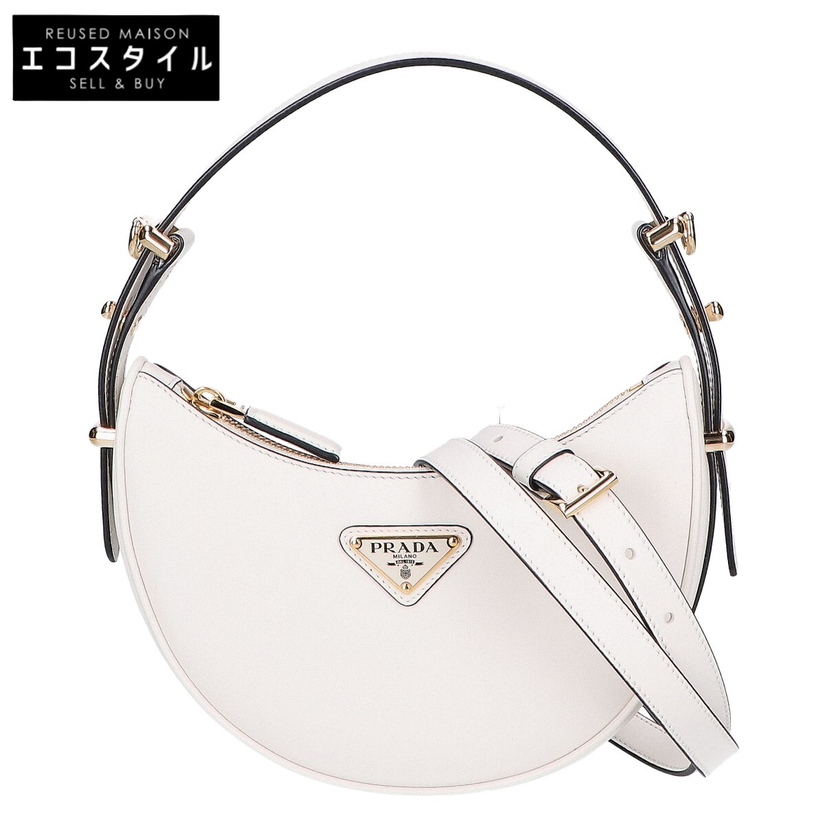 PRADA プラダ 新品負けず劣らず 1BC199 アーケ ミニ 2WAYショルダーバッグ ハンドバック   白いこと/GD金具 レディース 【中古】