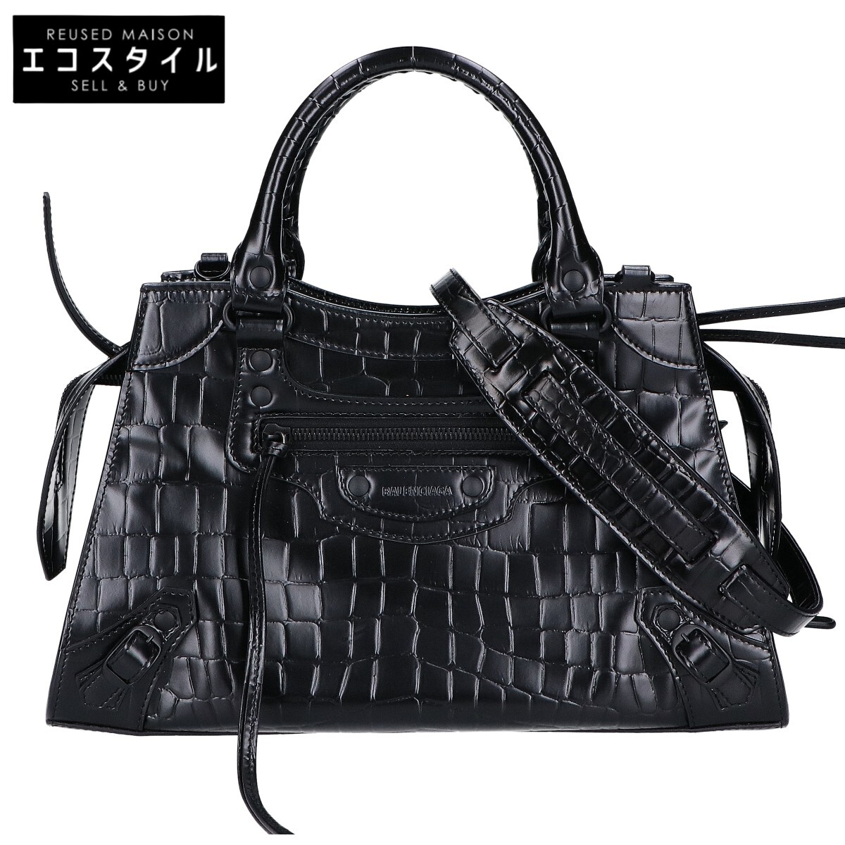 BALENCIAGA バレンシアガ 美品 638521 型押しなめし革 ネオクラシックシティスモール 2WAYショルダーバッグ ハンドバック   黒いこと レディース 【中古】
