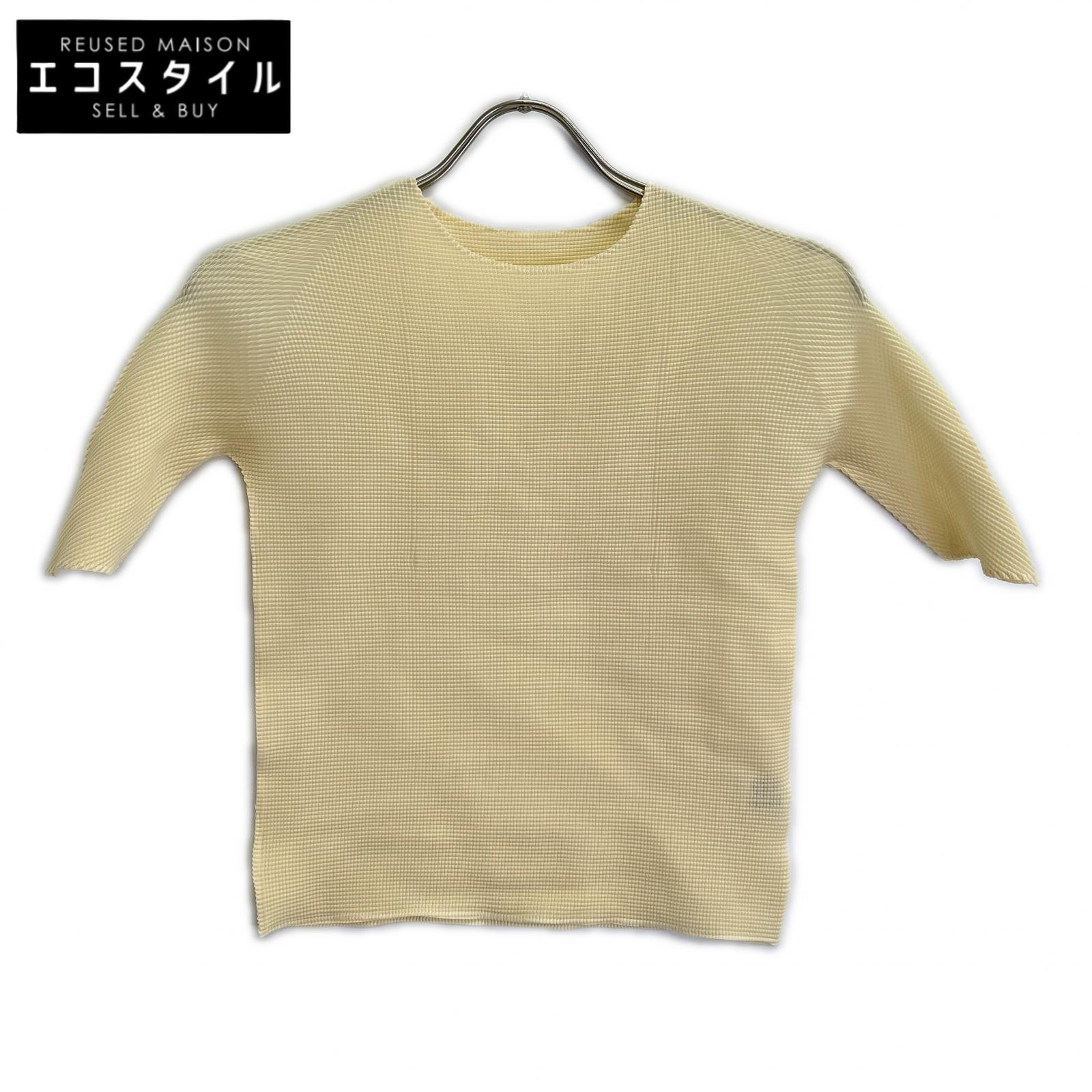 ISSEY MIYAKE イッセイミヤケ PLEATS T. PP01-FK914 象牙色 ショートスリーブカットソー トップス   3 象牙色 レディース 【中古】