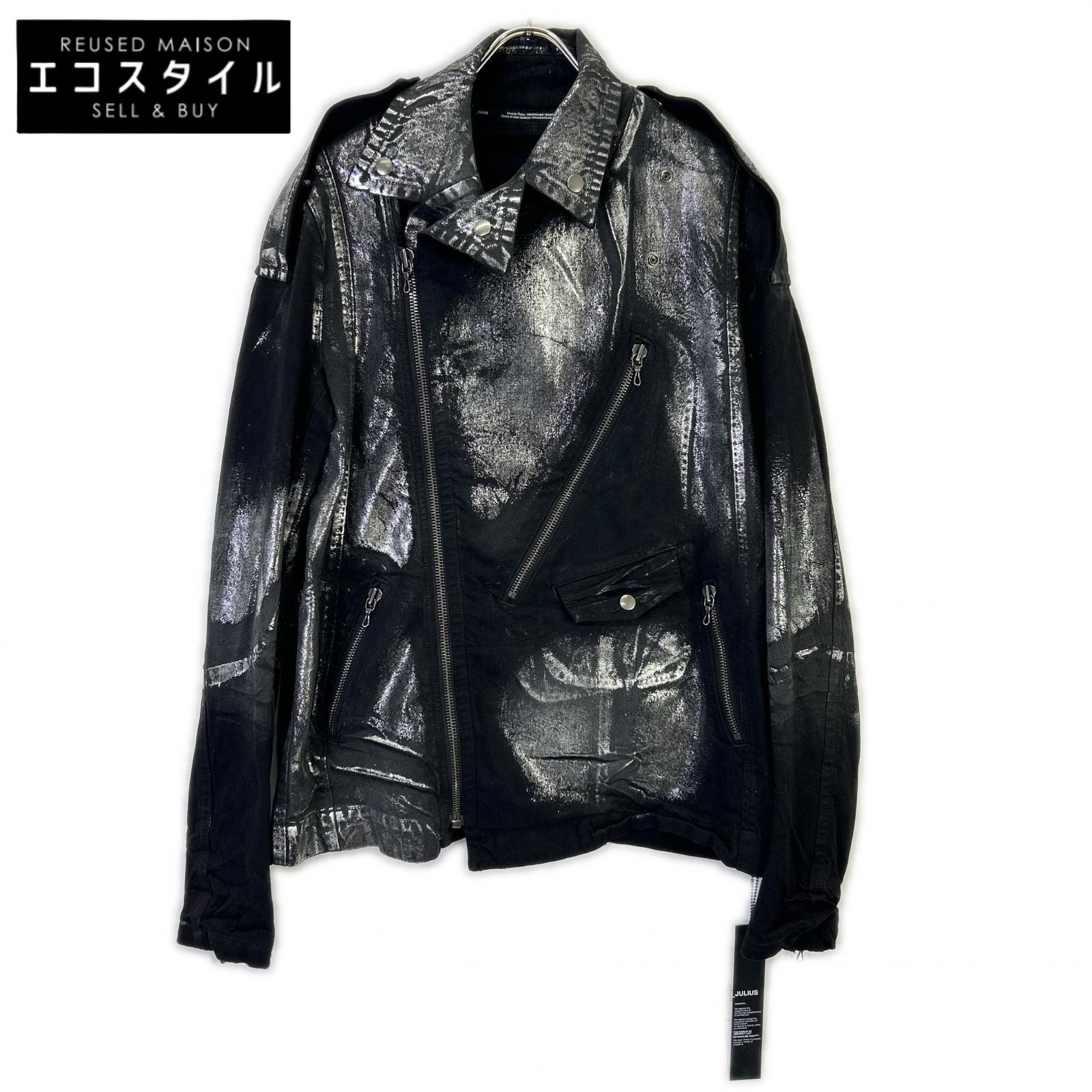 JULIUS ユリウス 25年製 887BLM2 黒いこと×しろがね色 Ana-Moto JD Biker Jacket/10薬局衡オンス 上塗り ダブルライダースデニムジャケット 上衣   4 黒いこと メンズ 【中古】