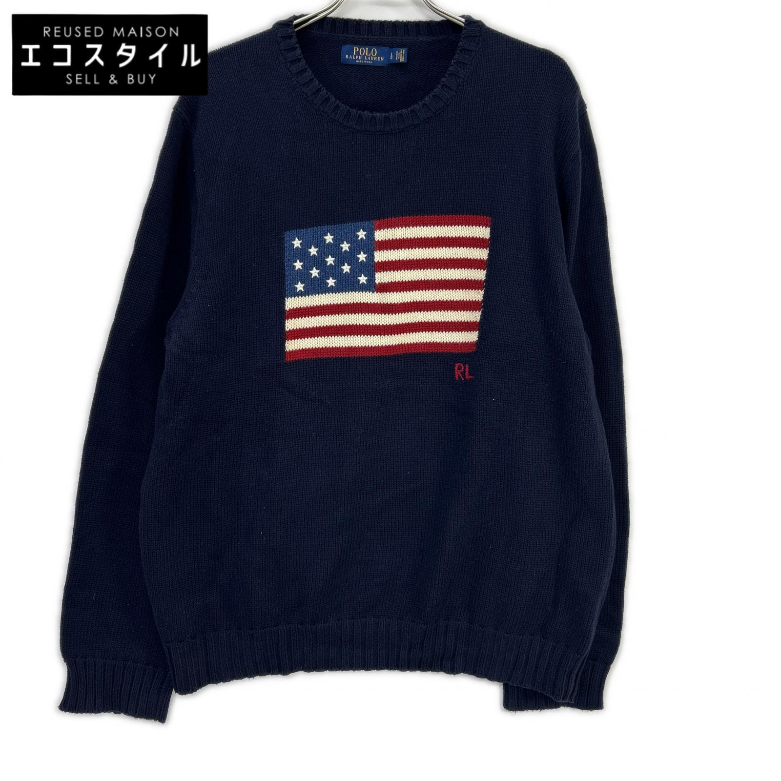 POLO RALPH LAUREN ポロ ラルフローレン 米国海軍 冷コーニック 星条旗 編み物 トップス   L 米国海軍 メンズ 【中古】