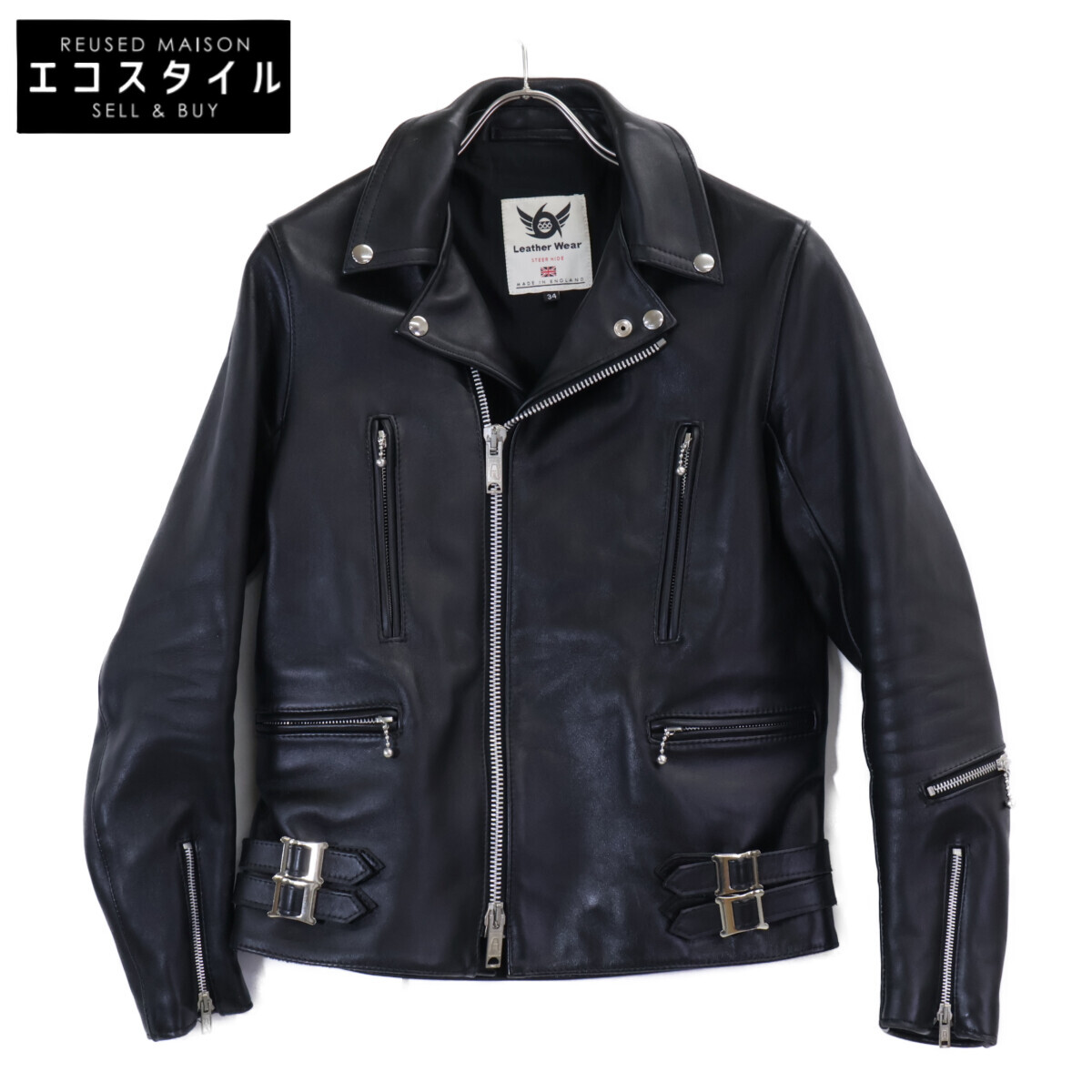 666 666トリプルシックス LJM-1TF ステアハイド 片方胴締め ダブルライダース 上衣 34 黒いこと メンズ 【中古】