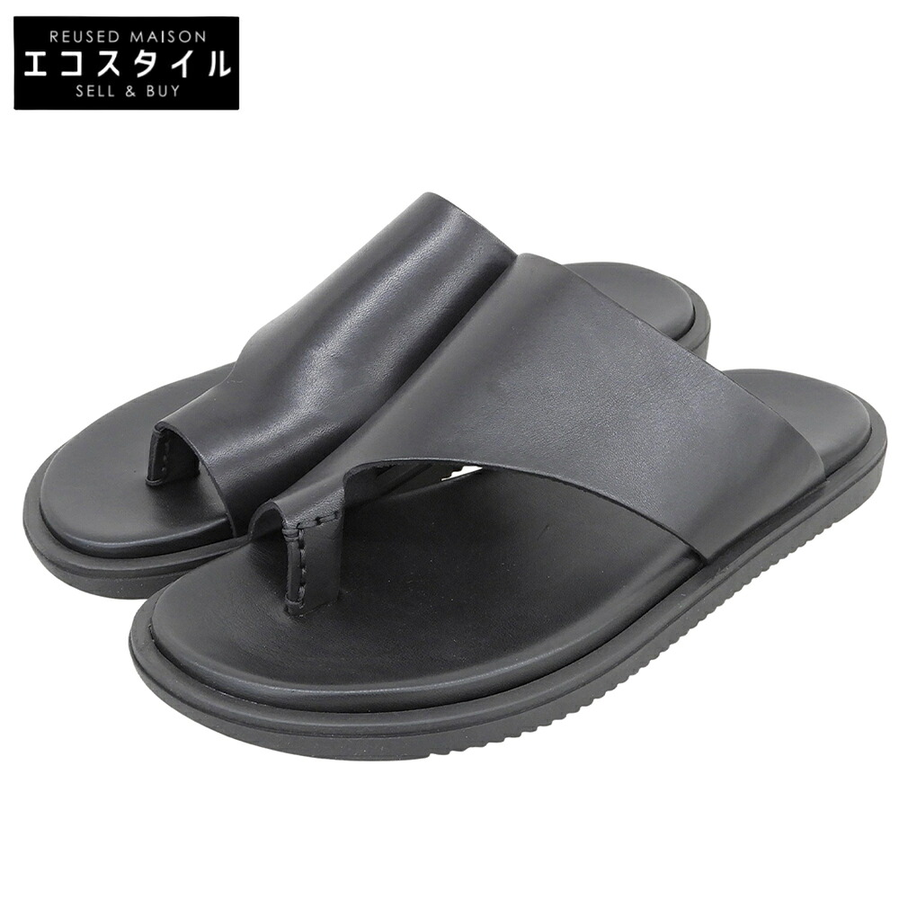 1piu1uguale3 ウノピゥウノウグァーレトレ 新品負けず劣らず THUMB SANDAL レザーフラットサンダル シューズ メンズ 黒 黒いこと 41 MRG591-COW164 シューズ   41 黒いこと メンズ 【中古】