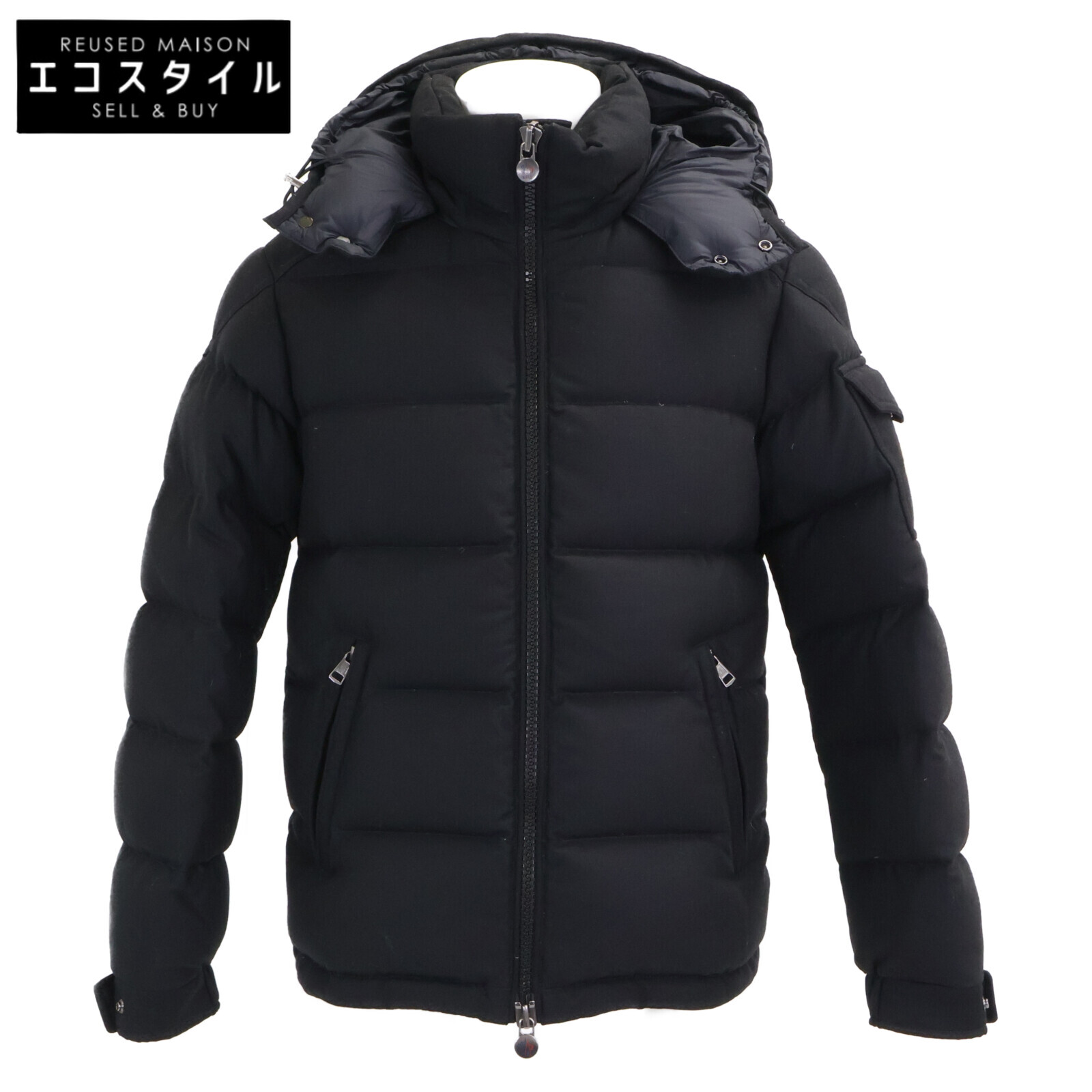MONCLER モンク線路 MONTGENEVRE モンジュネーブル 羊毛 ボンネット付落ちこむ上衣 1 黒いこと メンズ 【中古】