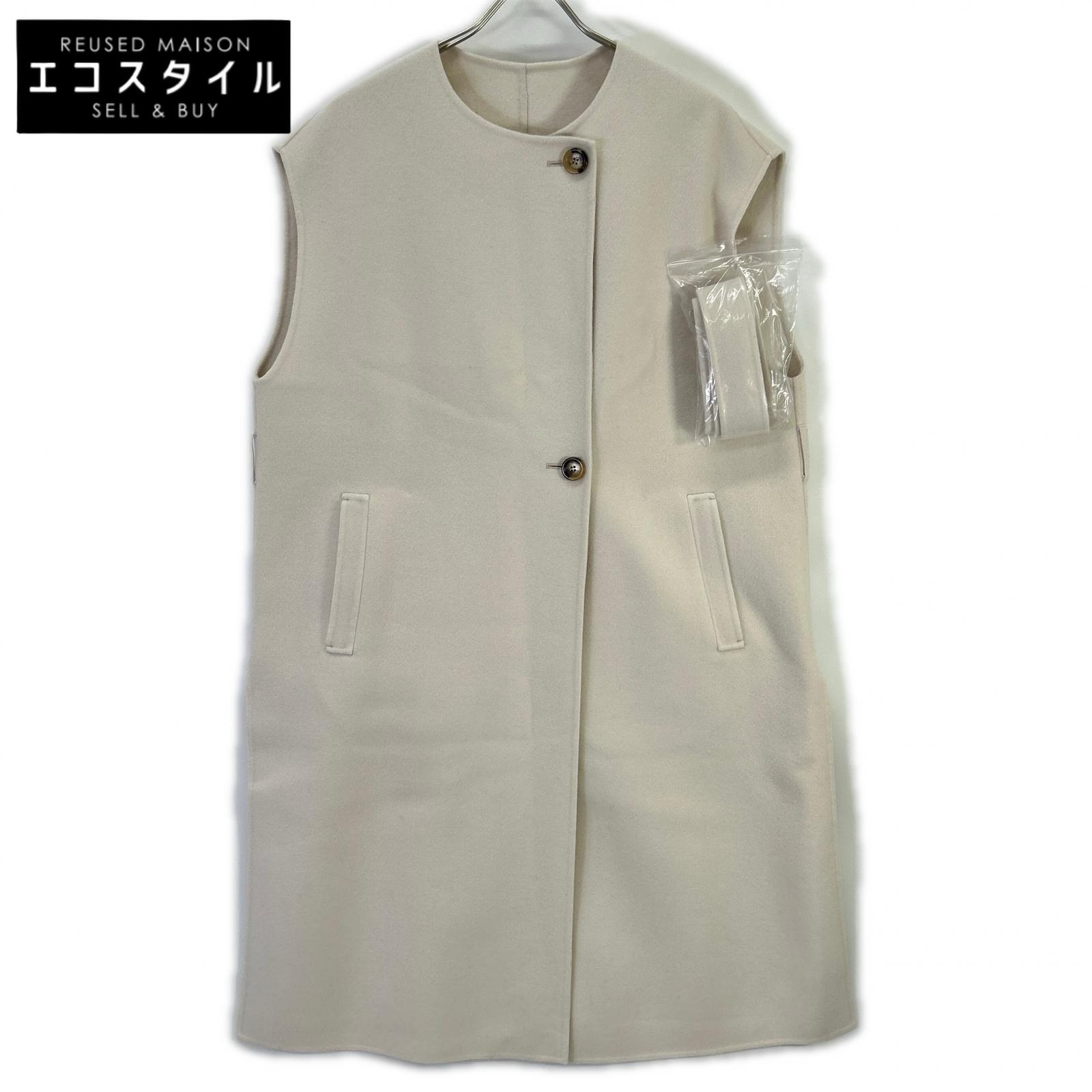 NIJYUSANKU 23区 24AW 象牙色 羊毛90 ノーヵラー 羊毛リバー ジレ より良い   38 象牙色 レディース 【中古】