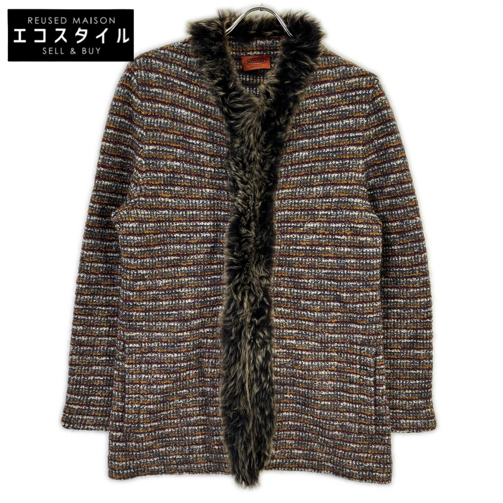 MISSONI ミッソーニ 赤銅色計 マルチ色つや 羊毛モヘヤ混 毛革付き添い人 否色つや 編み物厚地の外套 厚地の外套   92 赤銅色 レディース 【中古】