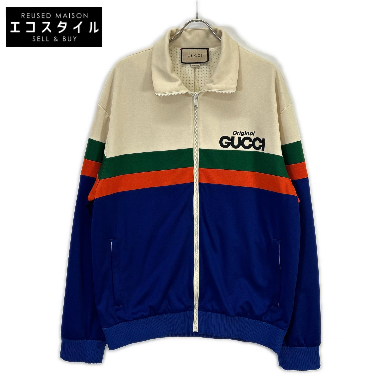 GUCCI グッチ 673297 ロゴタイプ刷り上げる 貨物自動車上衣 上衣   XL 象牙色x青碧 メンズ 【中古】
