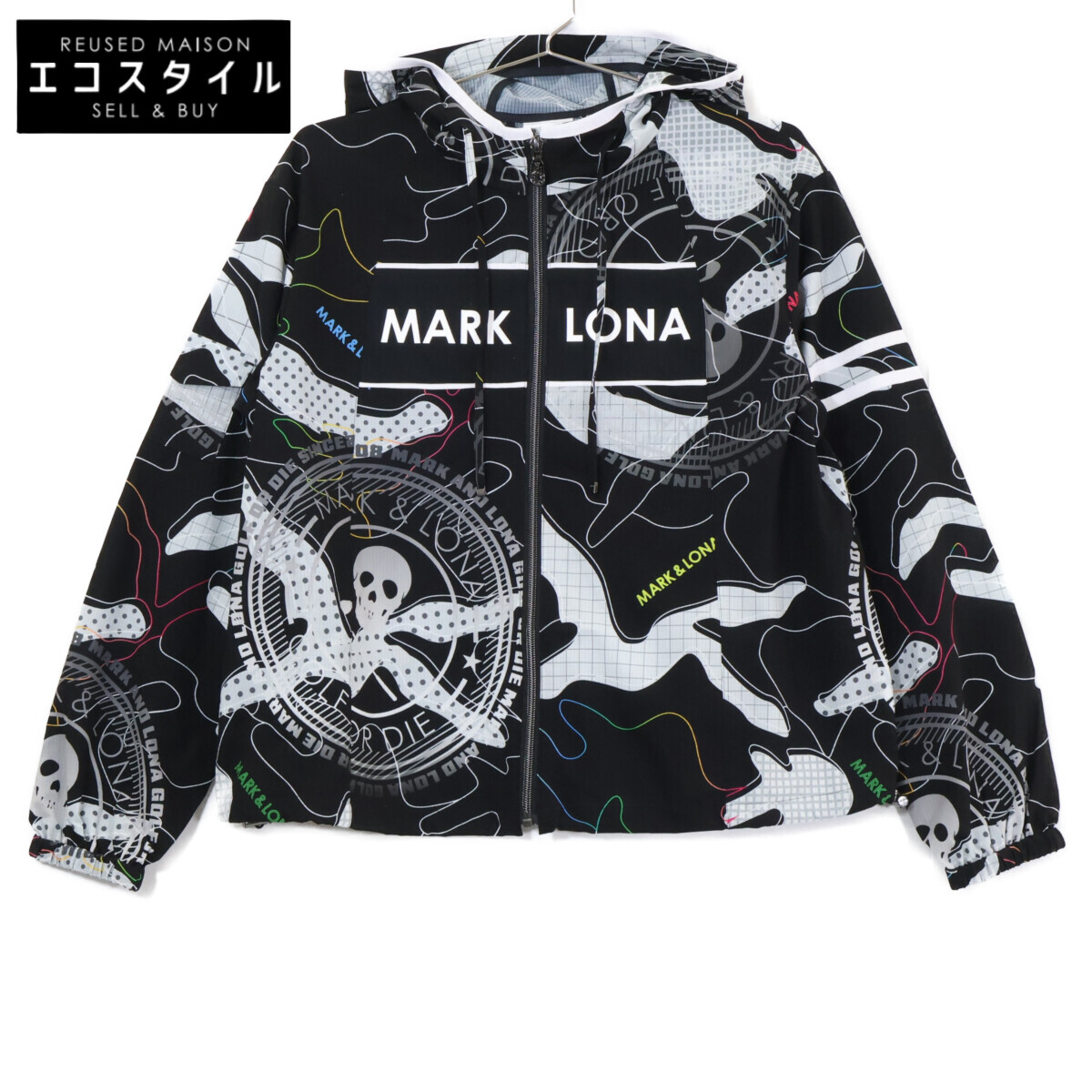 MARK\u0026LONA マークアンドロナ 【新品負けず劣らず】MLW-6A-AD03 Axon Camo AirTech Stretch Hoodie ジップアップ フーディジャケット38 黒いこと レディース 【中古】
