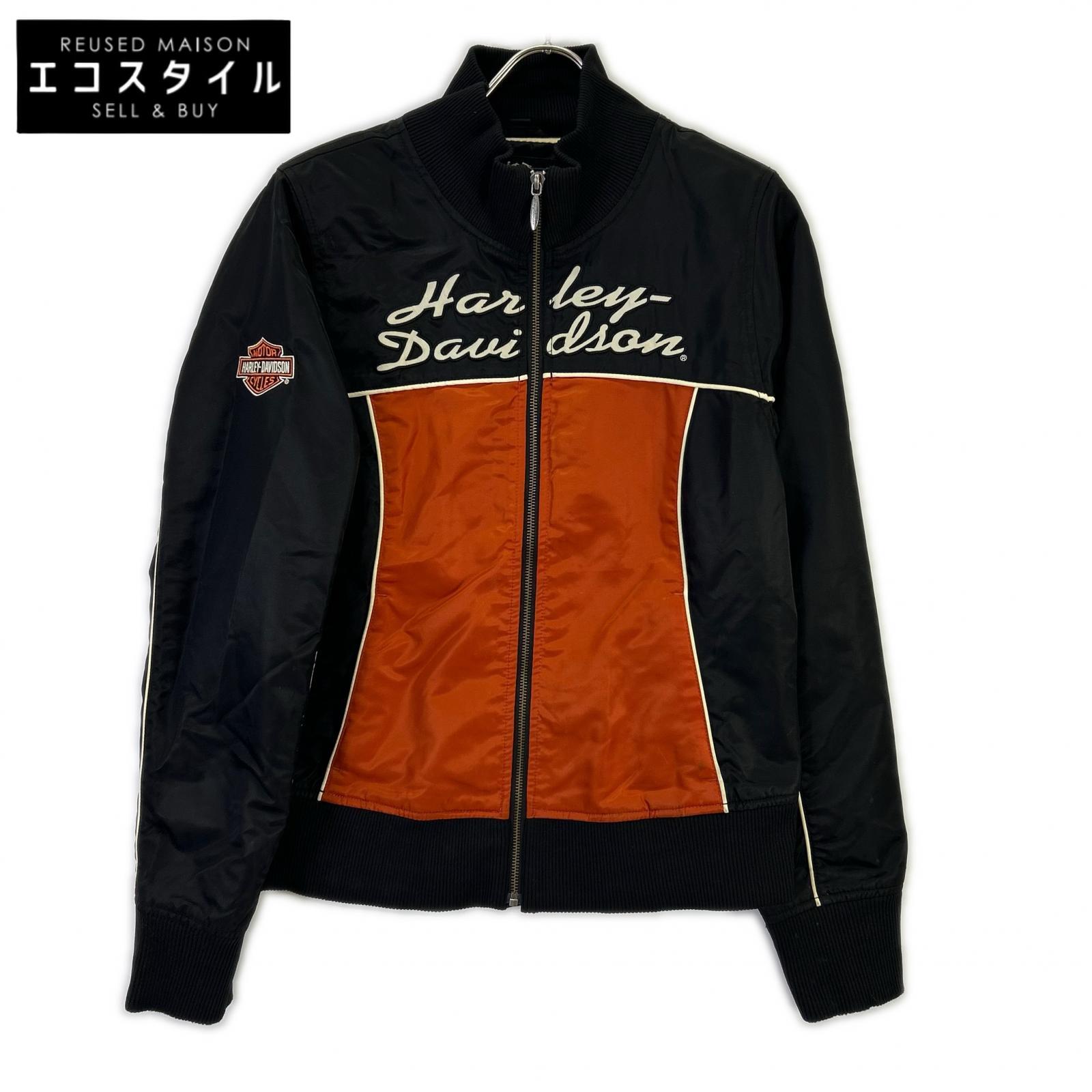 HARLEY-DAVIDSON ハーレーダビッドソン 黒いこと×オレンジ色 ナイロン ライダースジャケット 上衣   M 黒いこと×オレンジ色 レディース 【中古】
